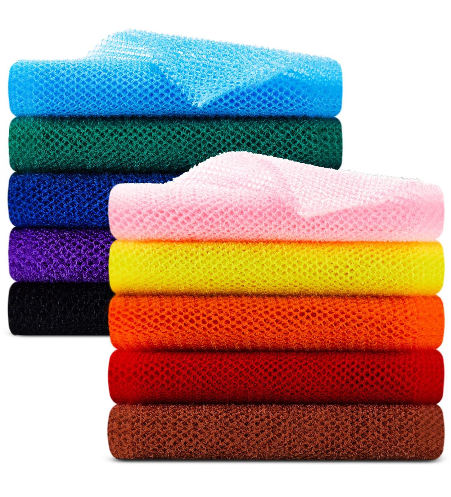 Skylety 10-Piece African Exfoliating Net Sponges - Long Body Scrubber for Daily Shower - 10 Colors - Buy Online on GoSupps.com