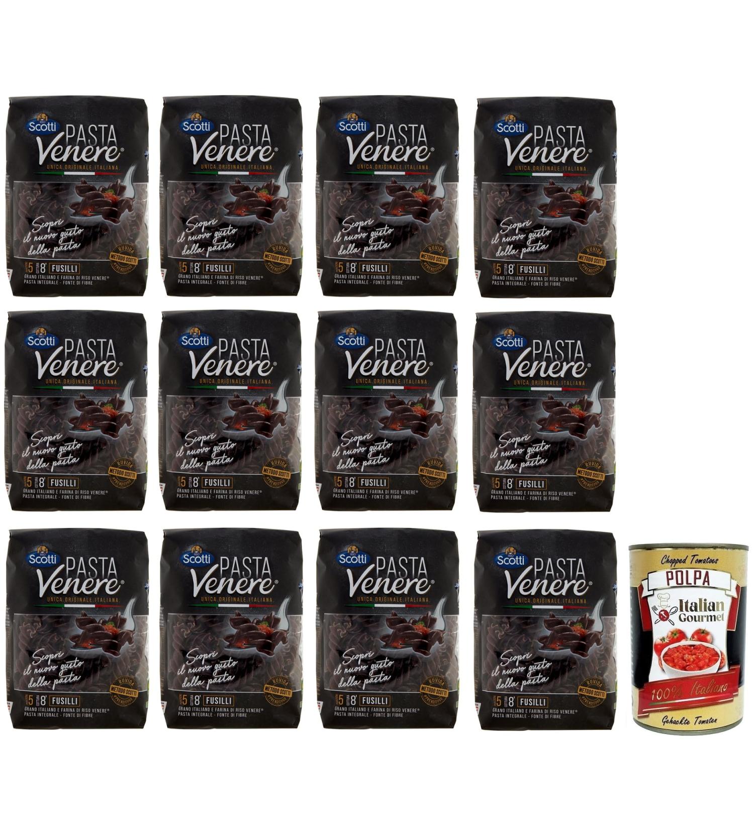  Italian Gourmet E.R. 12 Pasta Riso Scotti Venere Fusilli Hard Wheat Semolina and Black Rice Flour Venere Whole 400 g Pack + Gourmet Italian Tomato Pulp 400 g Tin - Buy Online on GoSupps.com
