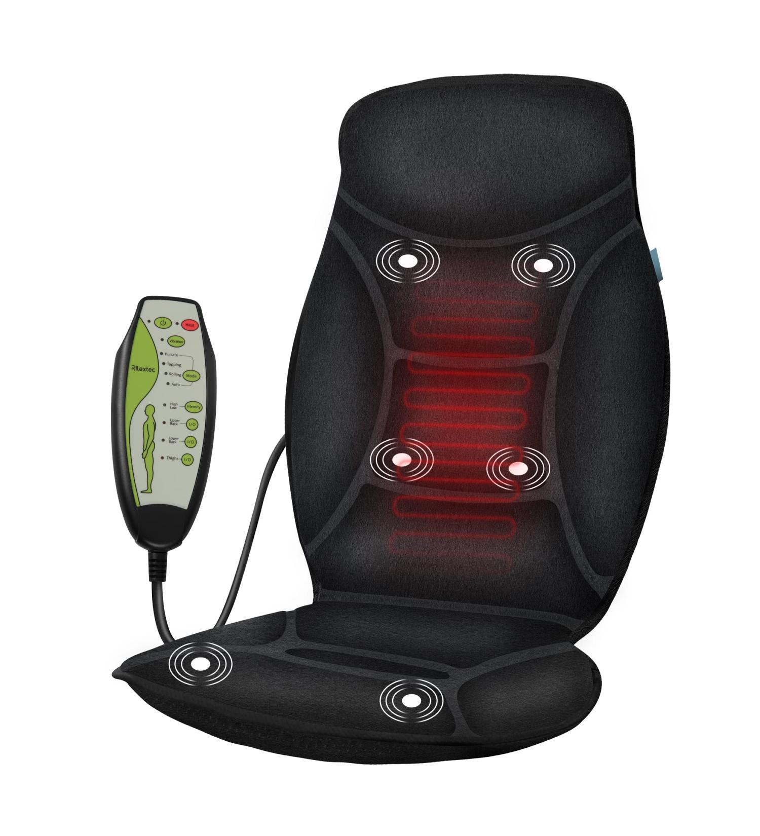 Rilextec Vibration Back Massager with Heat & Memory Foam | 6 Motors Massage Chair Pad for Back Pain Relief | Heating Therapy | Dark Black - Buy Online on GoSupps.com