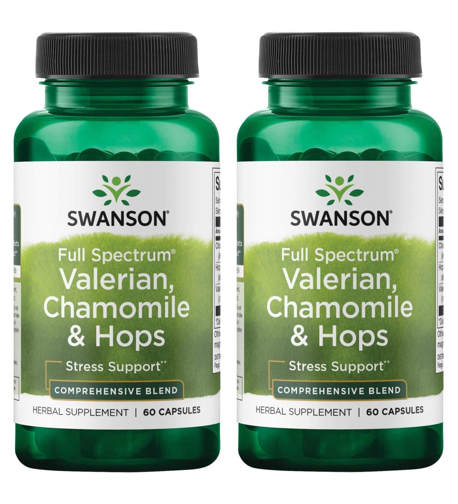 Swanson Valerian, Chamomile & Hops - Full Spectrum Herbal Supplement Promoting Relaxation & Comfort - Natural Formula Supporting Mind & Body Wellness - (60 Capsules) (2 Pack) - Buy Online on GoSupps.com