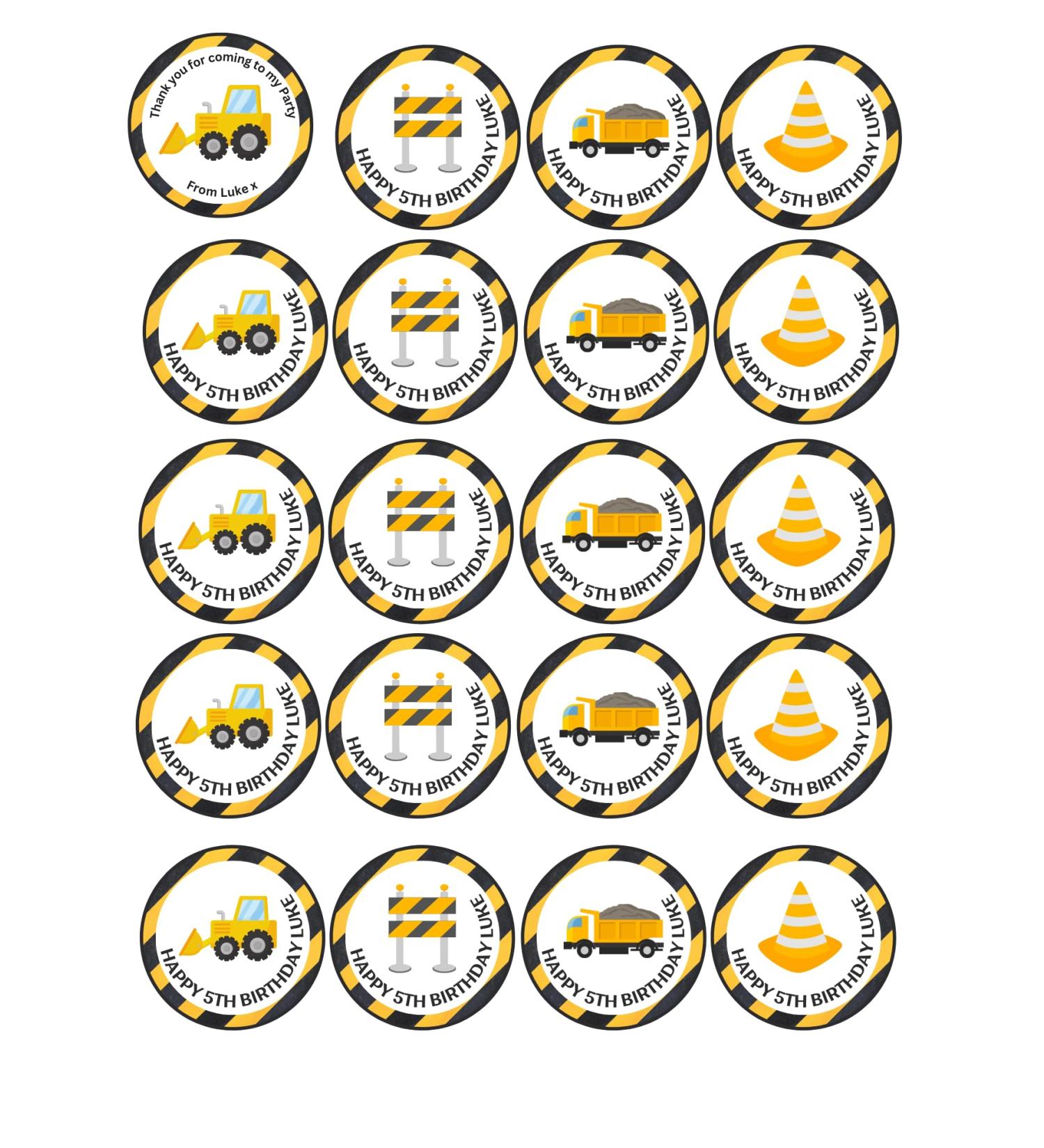 20 x EDIBLE Digger cupcake toppers wafer/icing uncut ANY WORDING (WAFER PAPER) Rice Paper