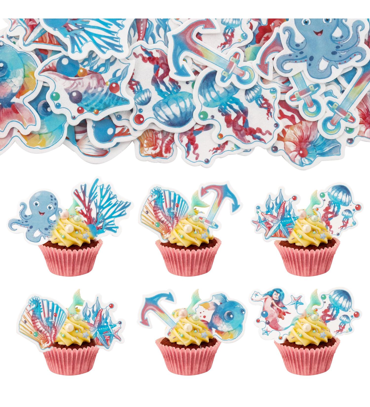 Gyufise 46Pcs Edible Mermaid Cake Decorations Under the Sea Mermaid Cupcake Toppers Ocean Cake Toppers for Wedding Cake Birthday Party Food Decoration Mixed Size & Colour - Buy Online on GoSupps.com