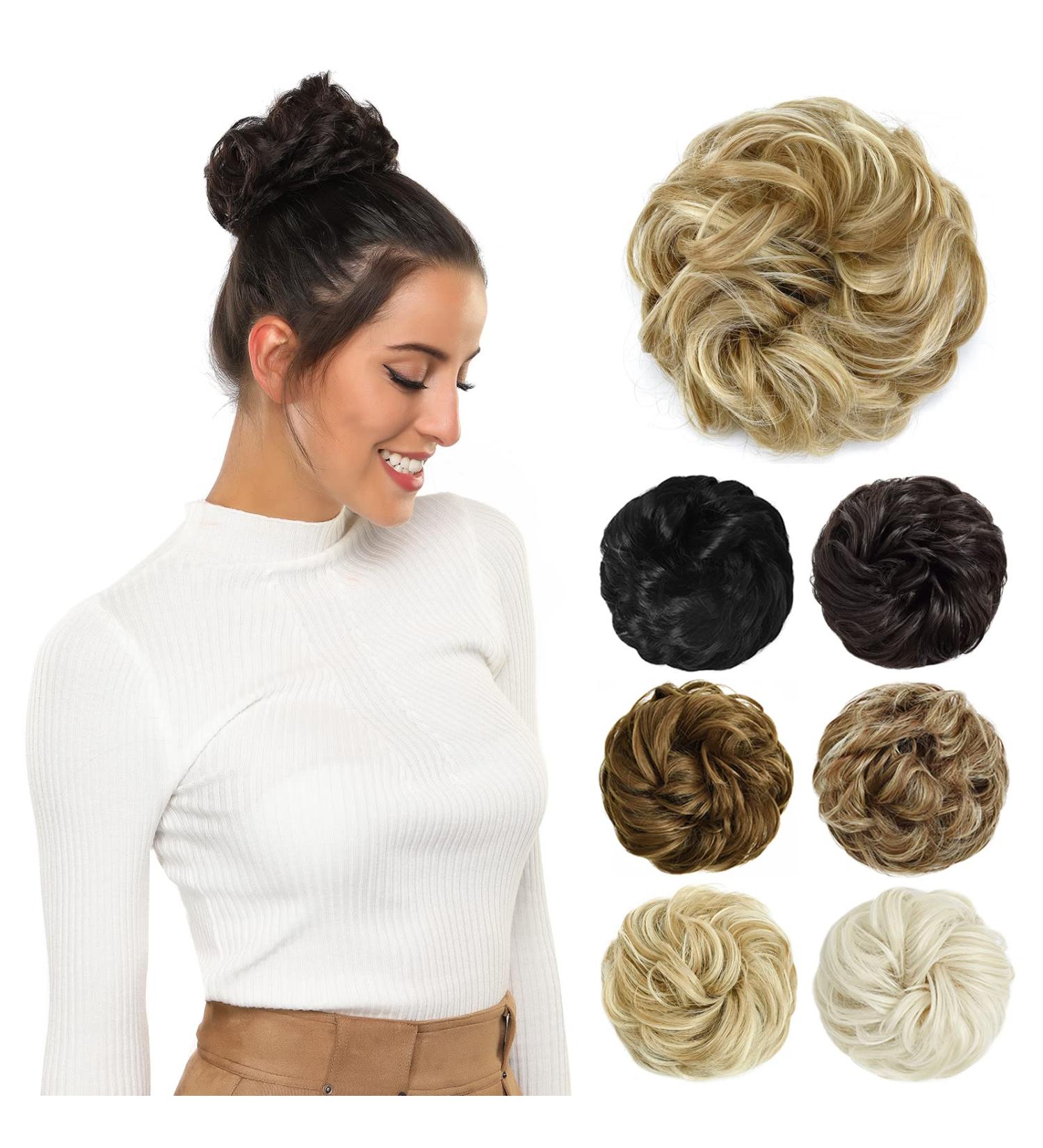 Yamel Dark Ash Blonde Mix Bleach Blonde Messy Bun Hair Extension for Women - Updo Curly Scrunchie - Buy Online on GoSupps.com