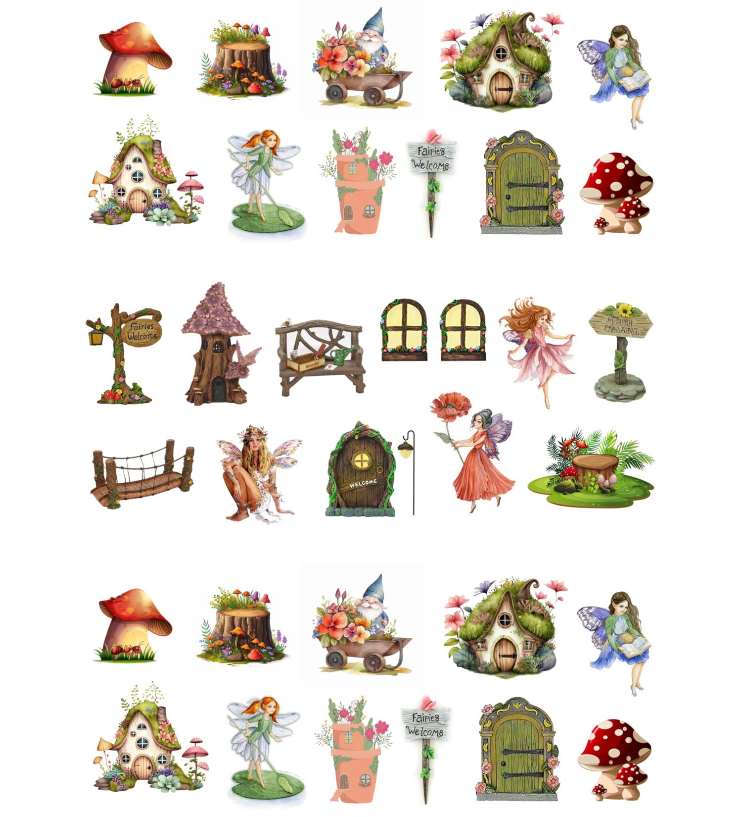 34 Stand Up Fairy Garden Themed Edible Wafer Paper Cake Toppers Decorations