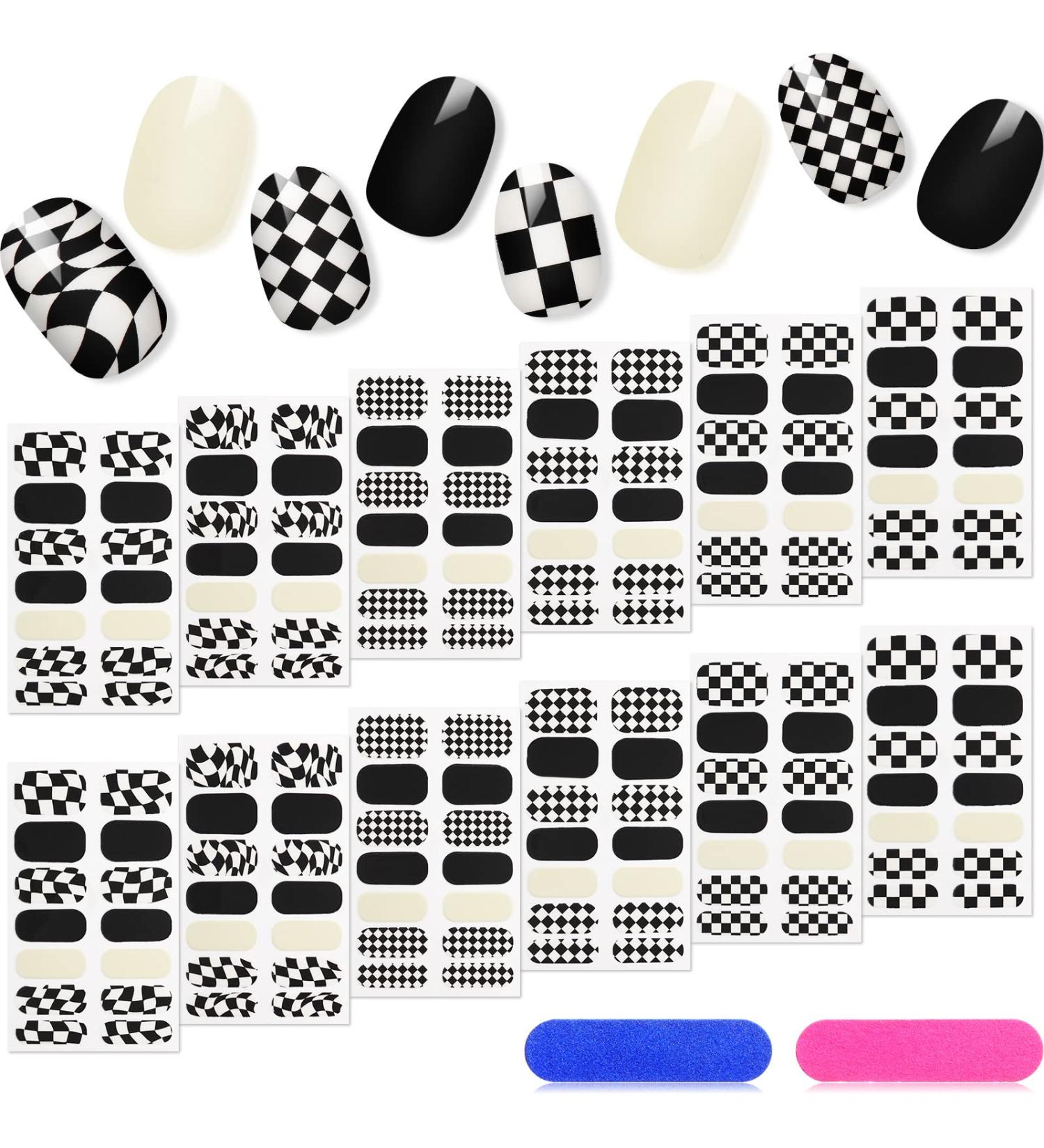 Checkered Nail Strips | Solid Color Nail Stickers | Self-Adhesive Wraps | 12 Sheets - Buy Online on GoSupps.com