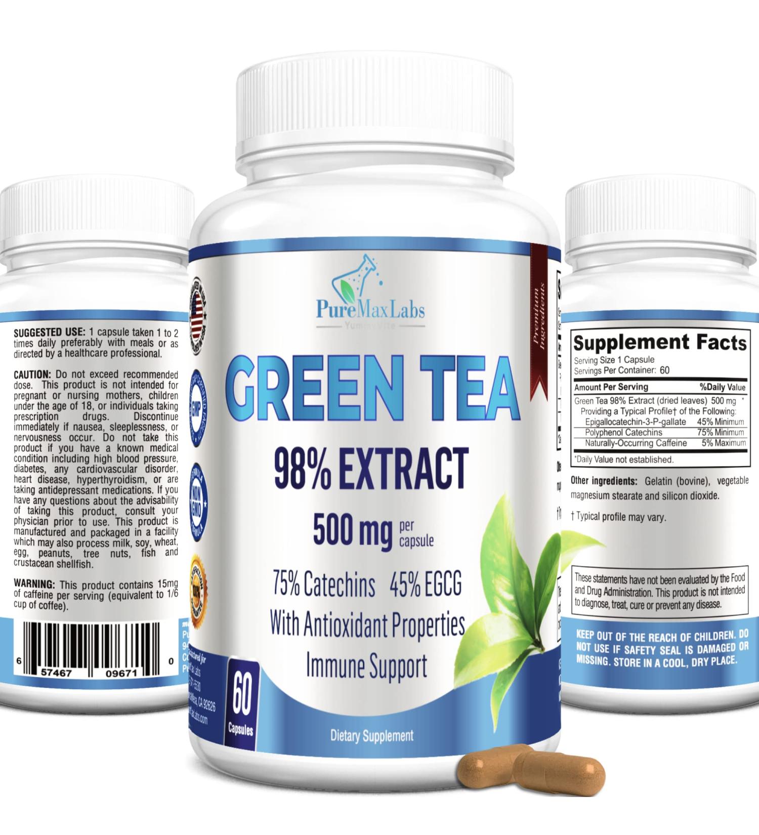 YUMMYVITE Green Tea Extract 98% | 3X Strength | 75% Polyphenols | 45% EGCG | Super Antioxidant - 60 Capsules - Buy Online on GoSupps.com