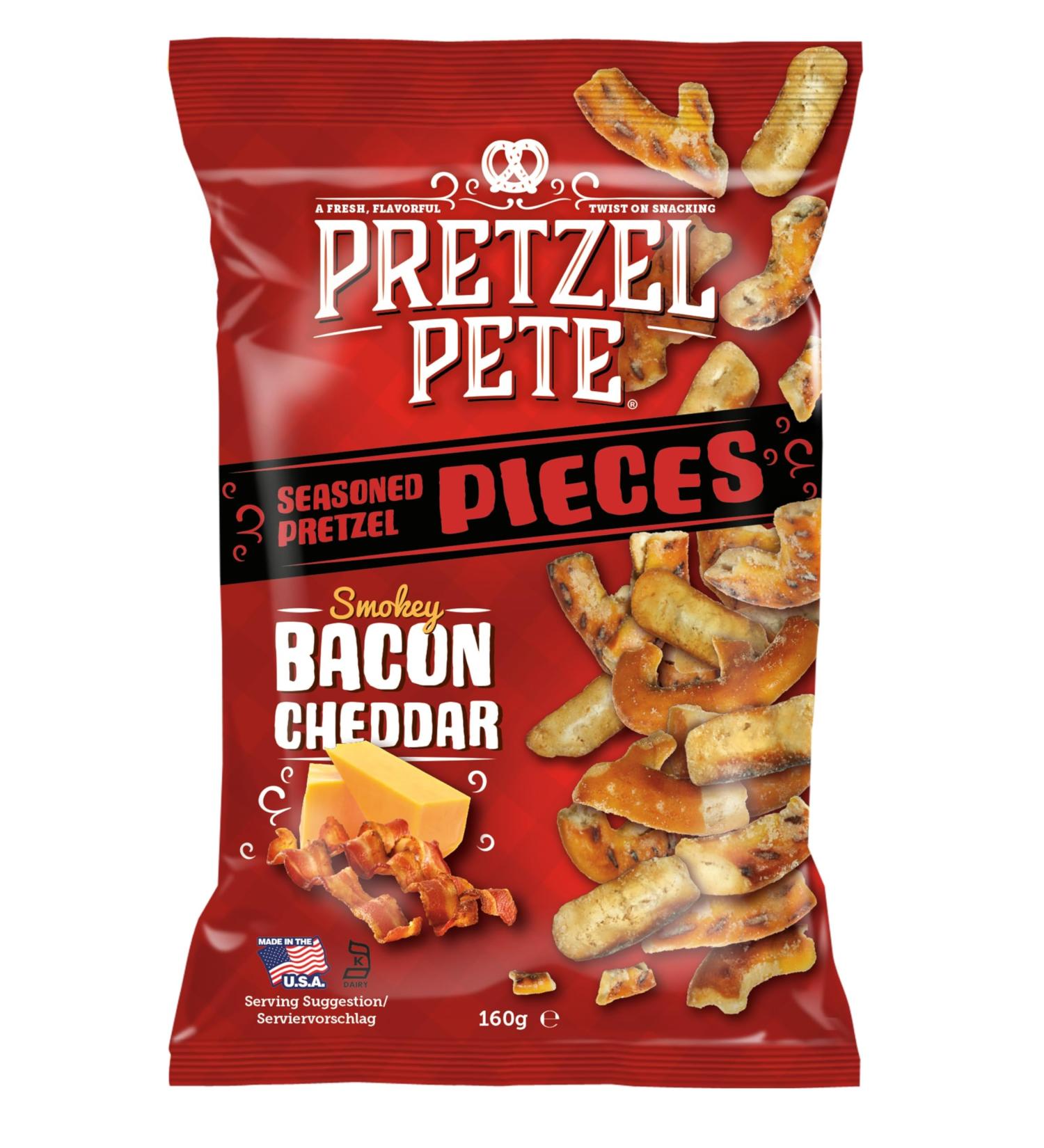 Pretzel Pete Smoky Bacon & Cheddar Seasoned Pretzel Pieces 8 x 160g - Delicious Snack for Every Bite - Buy Online on GoSupps.com