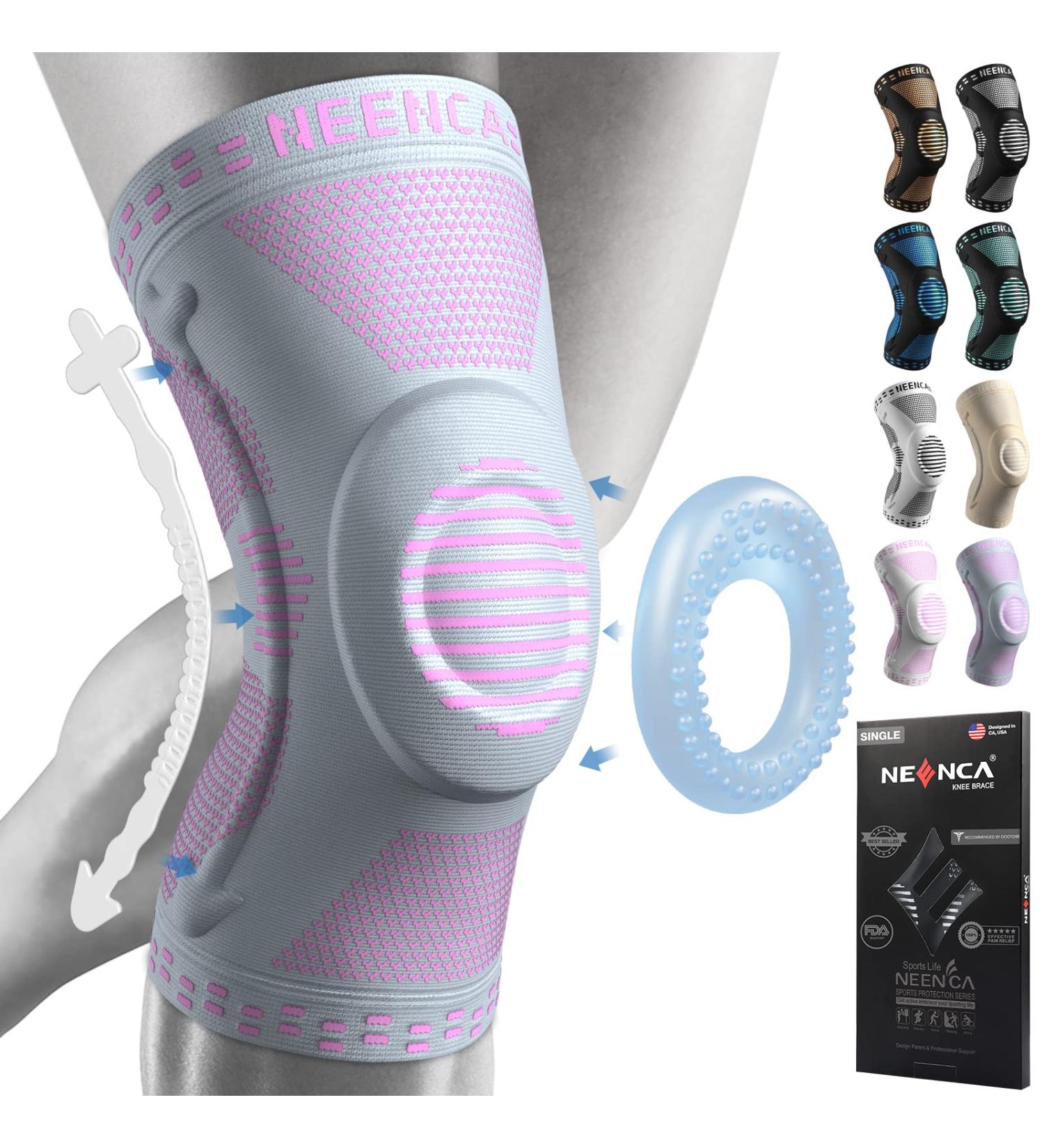 NEENCA Knee Brace Support for Men Women - Patella Gel Pads, Side Stabilizers - Medical Grade for Running, Meniscus Tear, ACL - Pain Relief - S Pink Grey - Buy Online on GoSupps.com