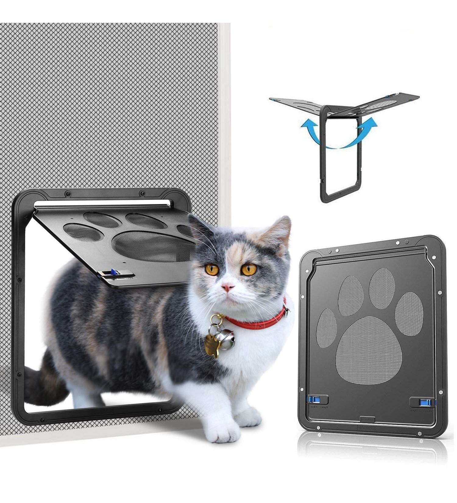 Ownpets Lockable Pet Screen Door 8x10x0.4 inch - Magnetic Flap, Automatic Lock, Black - Ideal for Dogs and Cats - Buy Online on GoSupps.com