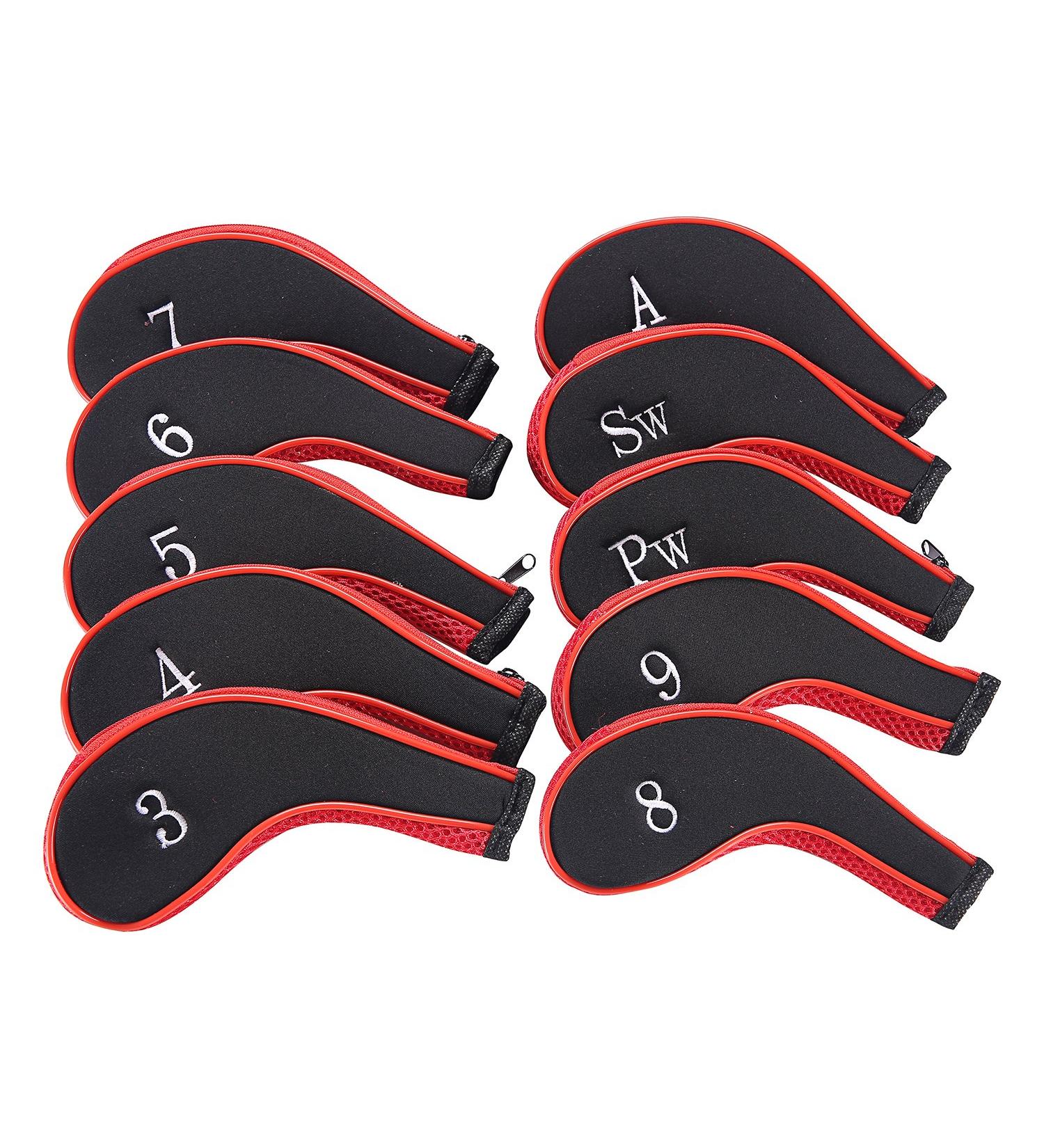 Sword & Shield Neoprene Zipper Golf Club Iron Head Covers 10pcs Set - Red & Black - Buy Online on GoSupps.com