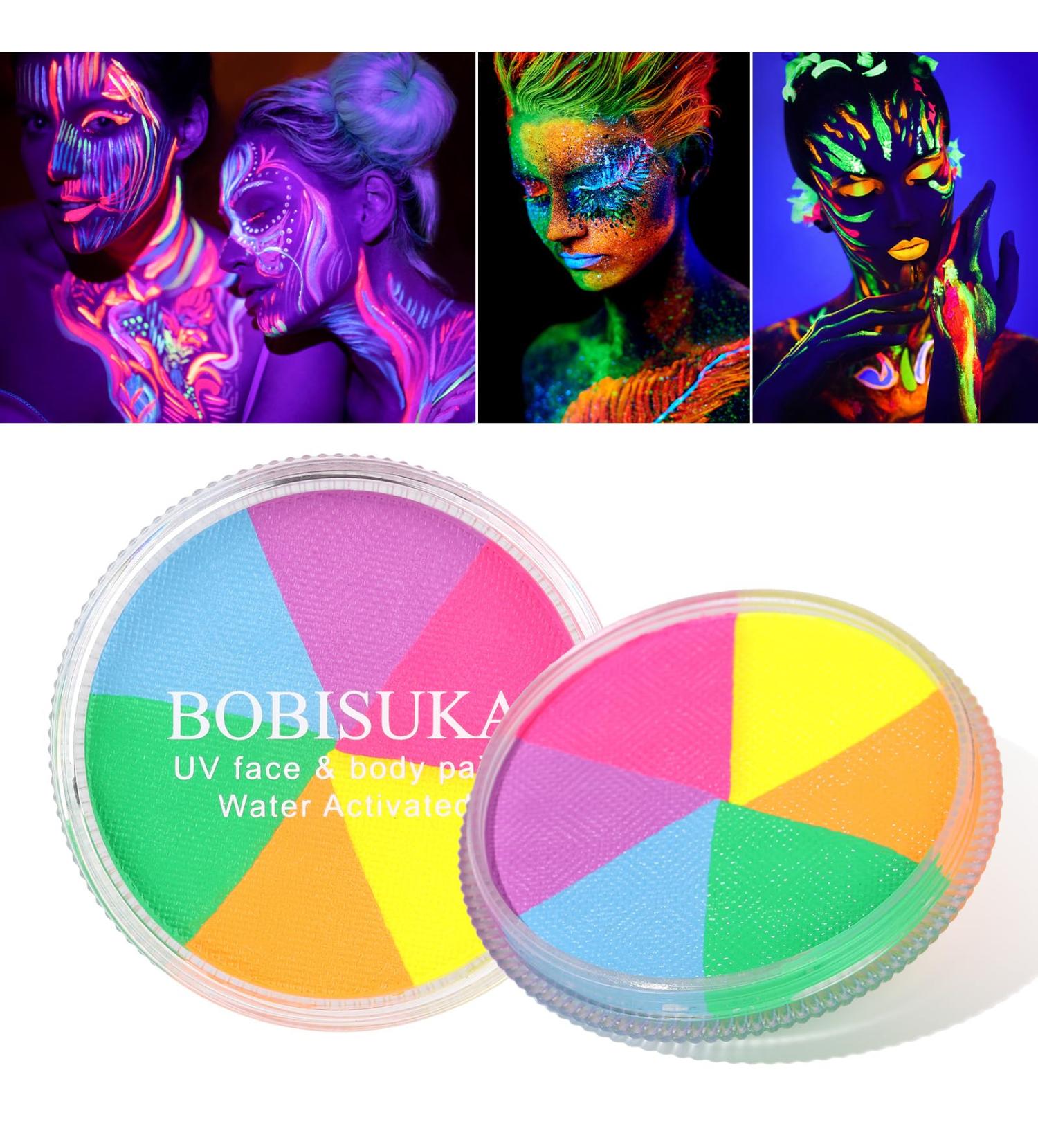 Glow UV Blacklight Face Body Paint Palette - 6 Neon Colors | Water Activated Washable Halloween Makeup & Cosplay Kit - Buy Online on GoSupps.com