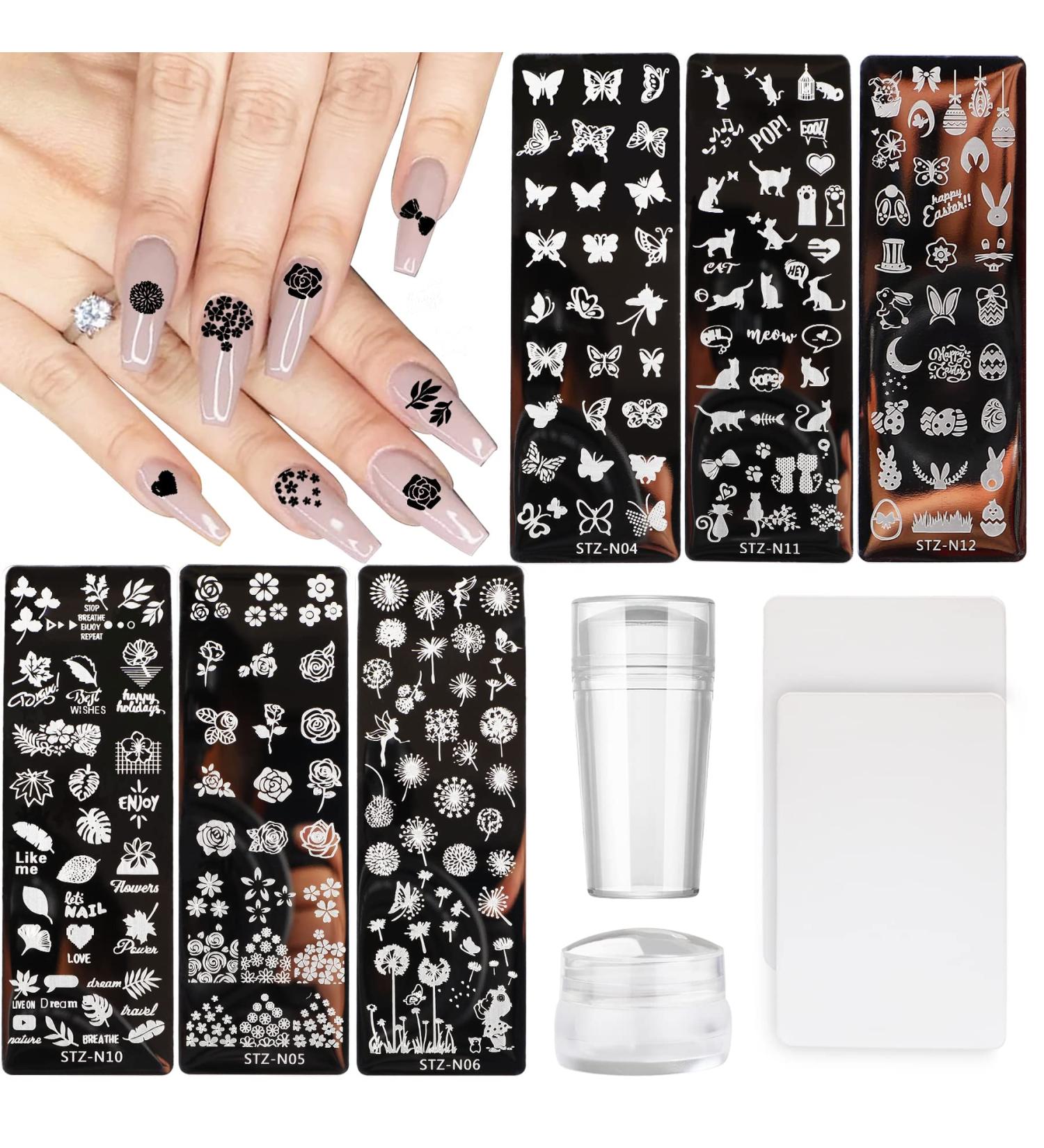 10Pcs Nail Stamp Plate Kit - Animal Flower Leaf Designs for Women & Kids - Buy Online on GoSupps.com