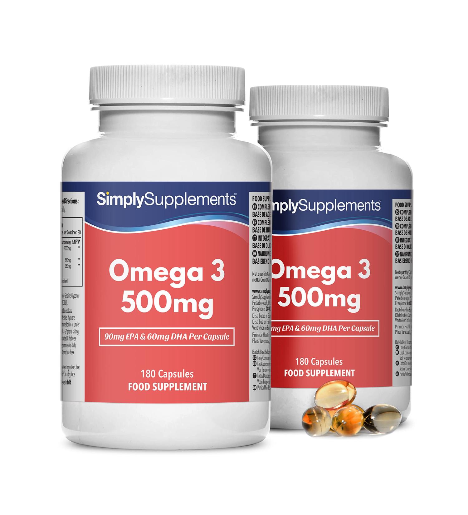 Omega 3 500mg EPA & DHA | 2 x 180 Capsules | UK Made - Buy Online on GoSupps.com