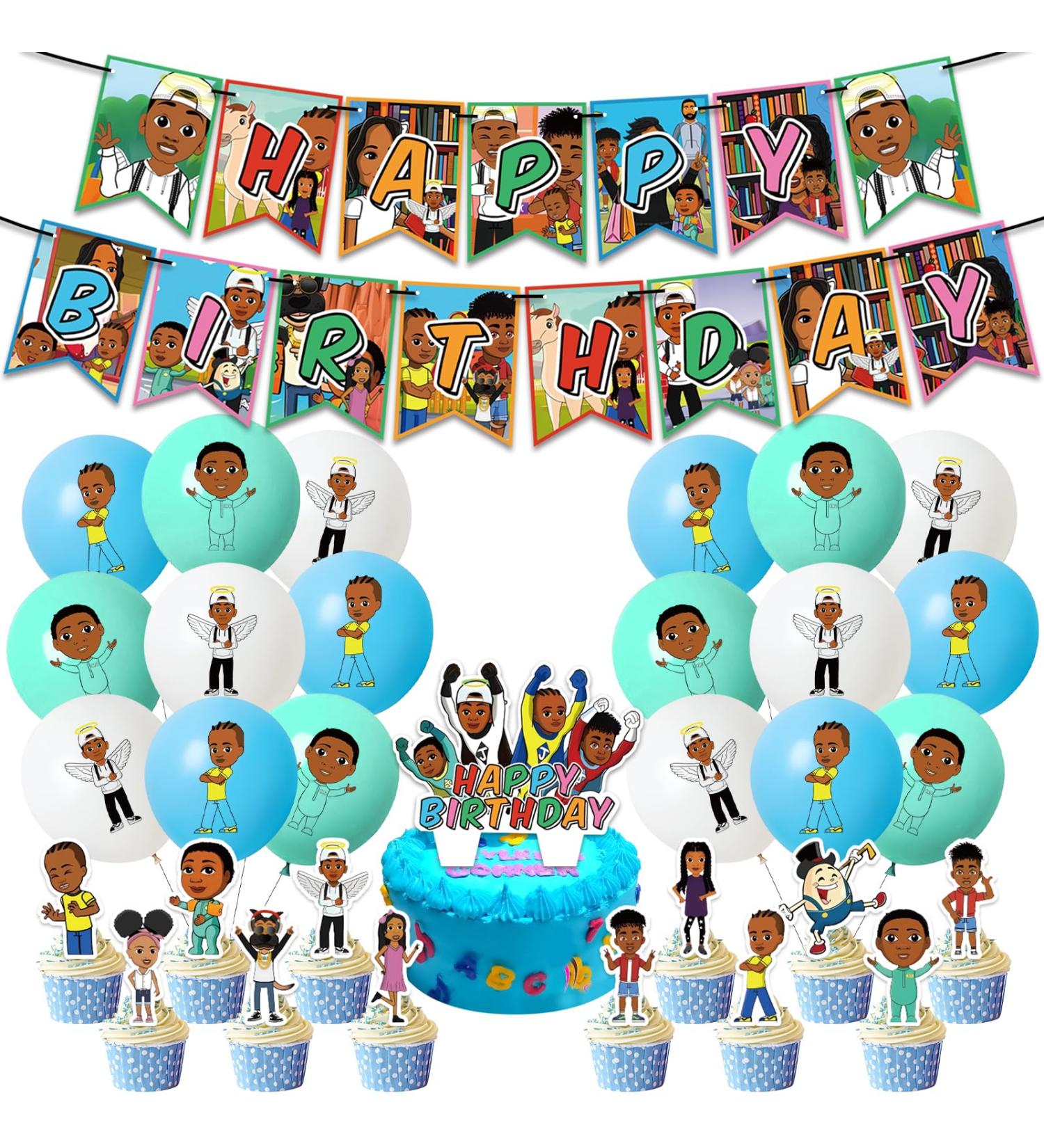 For Jools TV Cartoon Theme Birthday Party Pack: Banner Cake Topper Cupcake Toppers Balloons for Unforgettable Kids' Celebrations - Buy Online on GoSupps.com