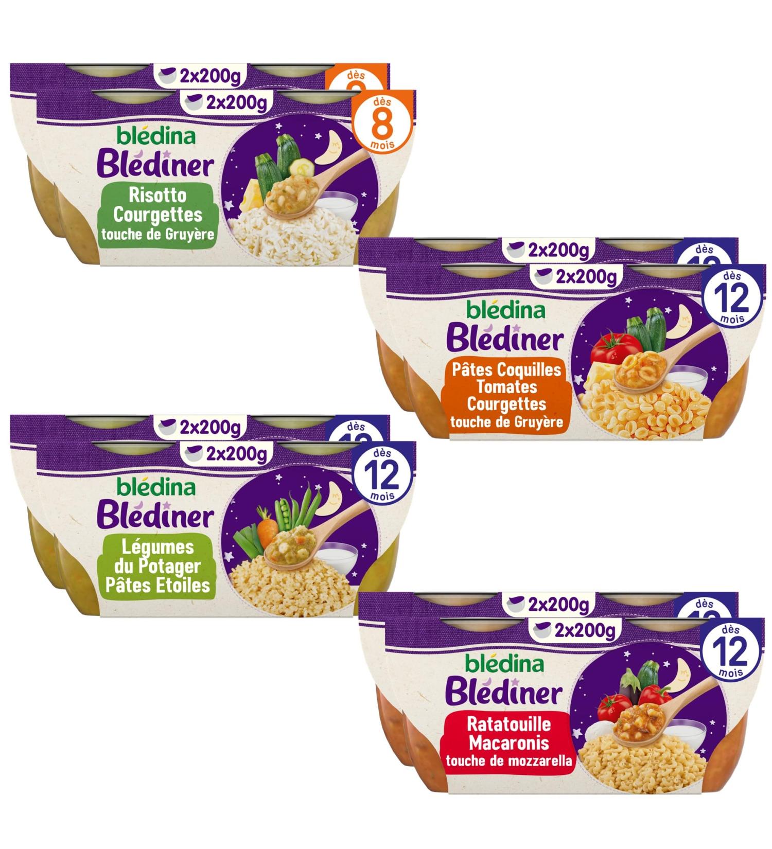 Bl dina - Bl diner - Plats du soir pour b b - 16 bols avec 4 Recettes inspir es du Fait Maison - D s 12 Mois - Faible teneur en sel - 16x200g