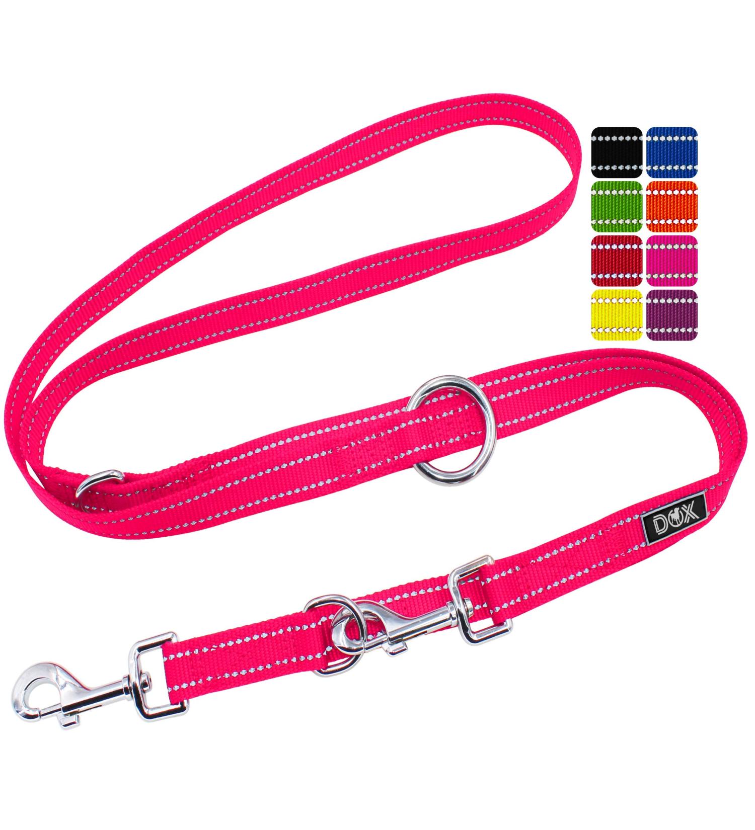 DDOXX Reflective Nylon Dog Leash - 2m 3-Way Adjustable for All Dog Sizes - XS Pink - Durable & Stylish Pet Accessory - Buy Online on GoSupps.com
