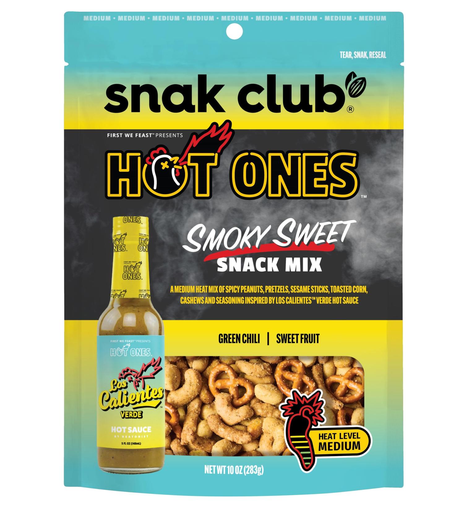 Snak Club x Hot Ones Snack Mix - Smoky Sweet & Spicy Vegan Snacks with Peanuts Pretzels & Cashews | 10 oz Resealable Bag - Shop Internationally - Buy Online on GoSupps.com