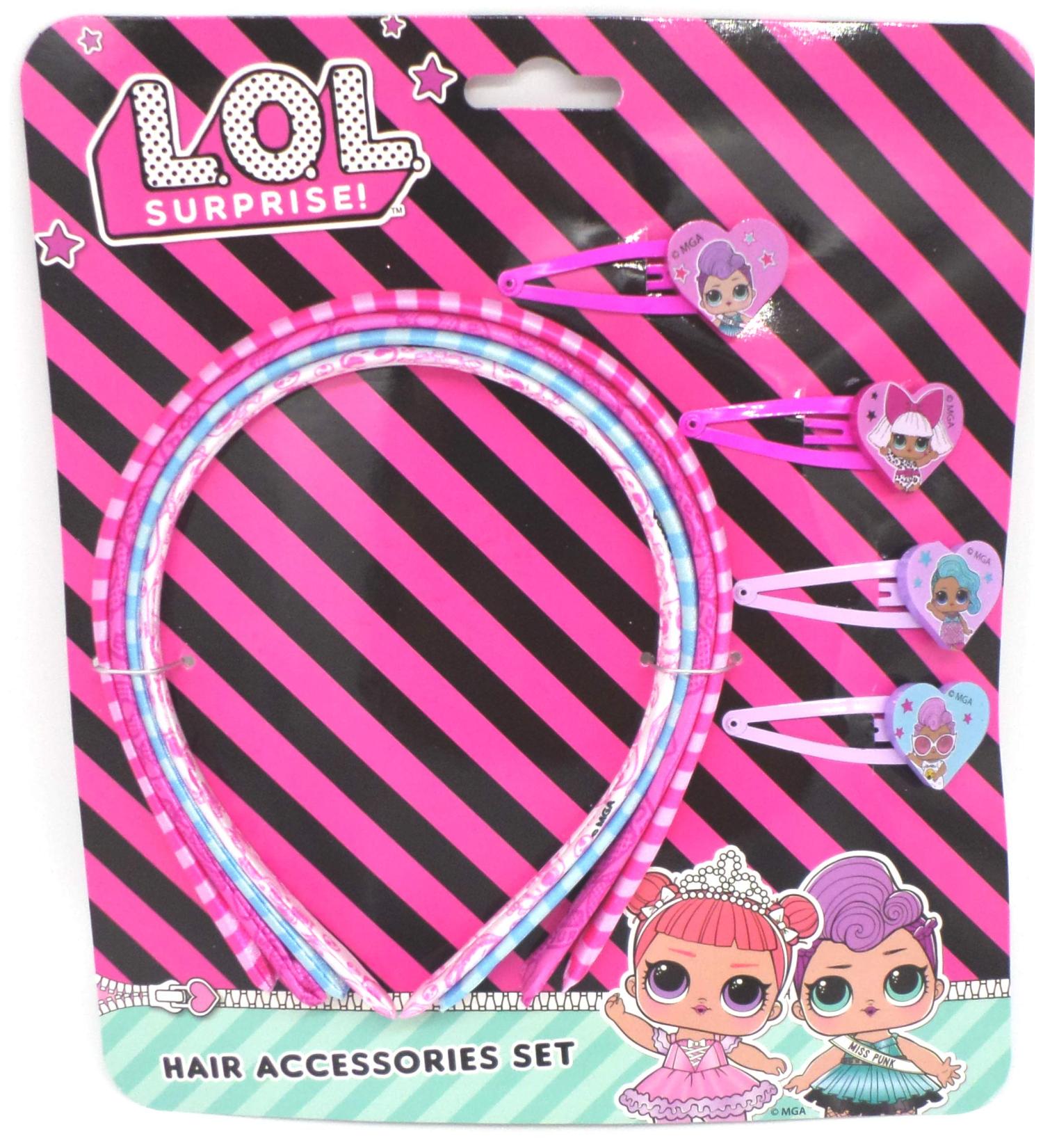 TDL LOL Surprise Set - 4 Headbands & 4 Hair Clips - Officially Licensed - 4 Head Band and Clip Set