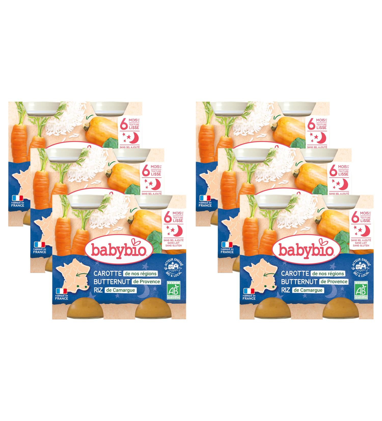 Babybio - Bonne Nuit - Small Pots Carrot Landes Butternut Rice 2x200g - PACK of 6 - 6 Months - ORGANIC - Buy Online on GoSupps.com