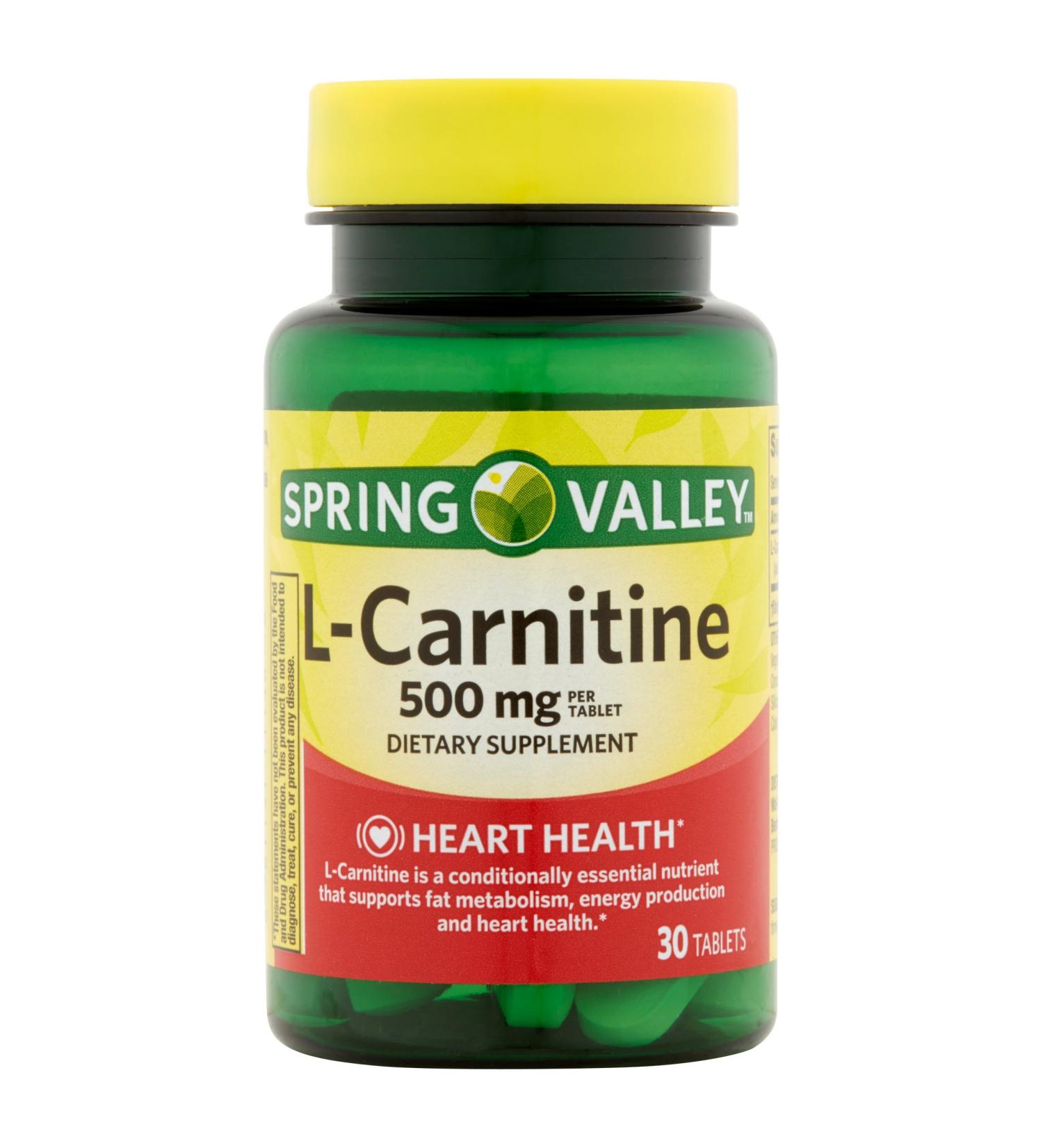 Spring Valley L-Carnitine Dietary Supplement 500mg - 30 Tablets - Buy Online on GoSupps.com