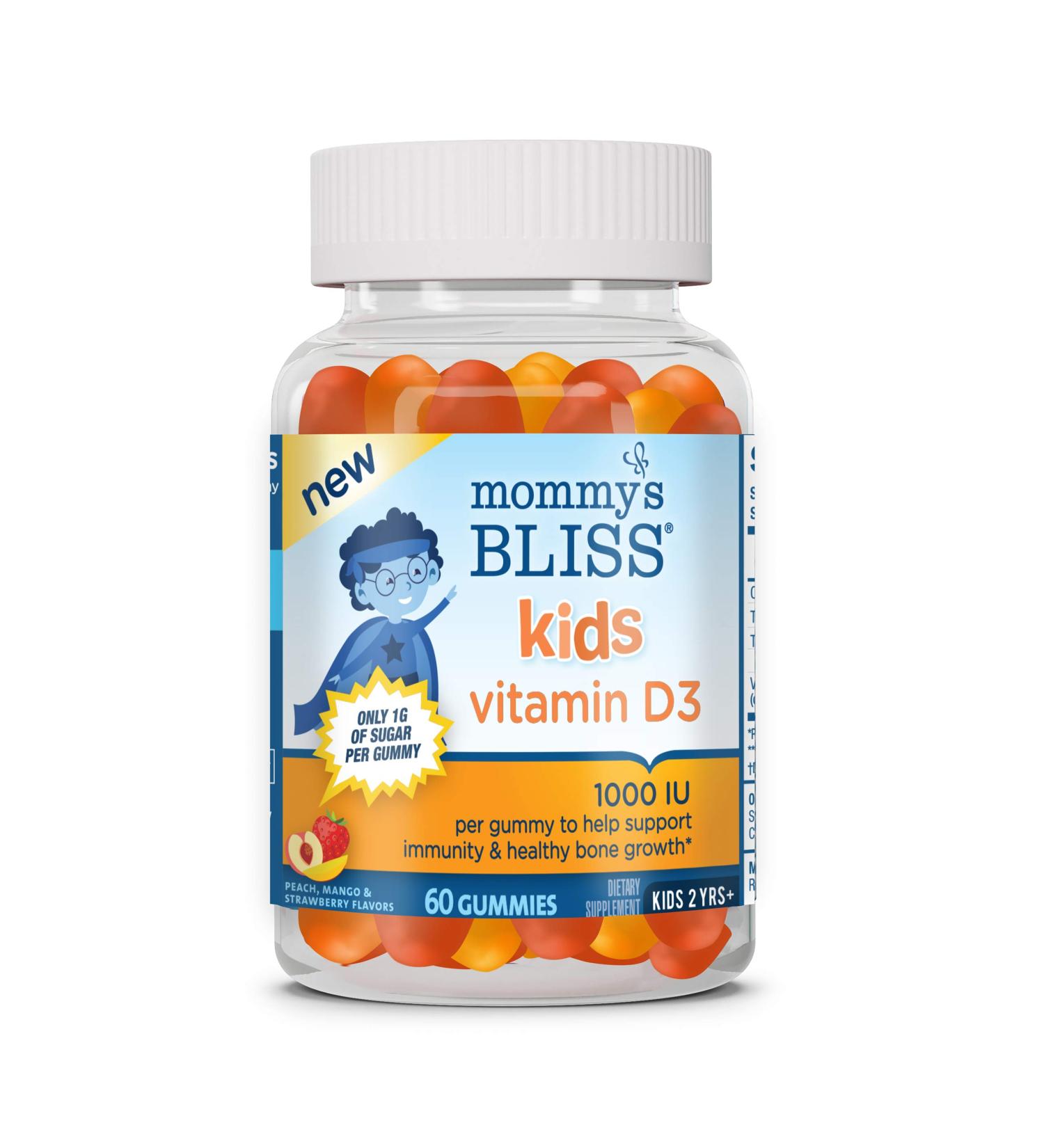 Mommy's Bliss Kids Vitamin D3 Gummies â€“ 1000 IU, Peach Mango & Strawberry, 60 Count - Buy Online on GoSupps.com