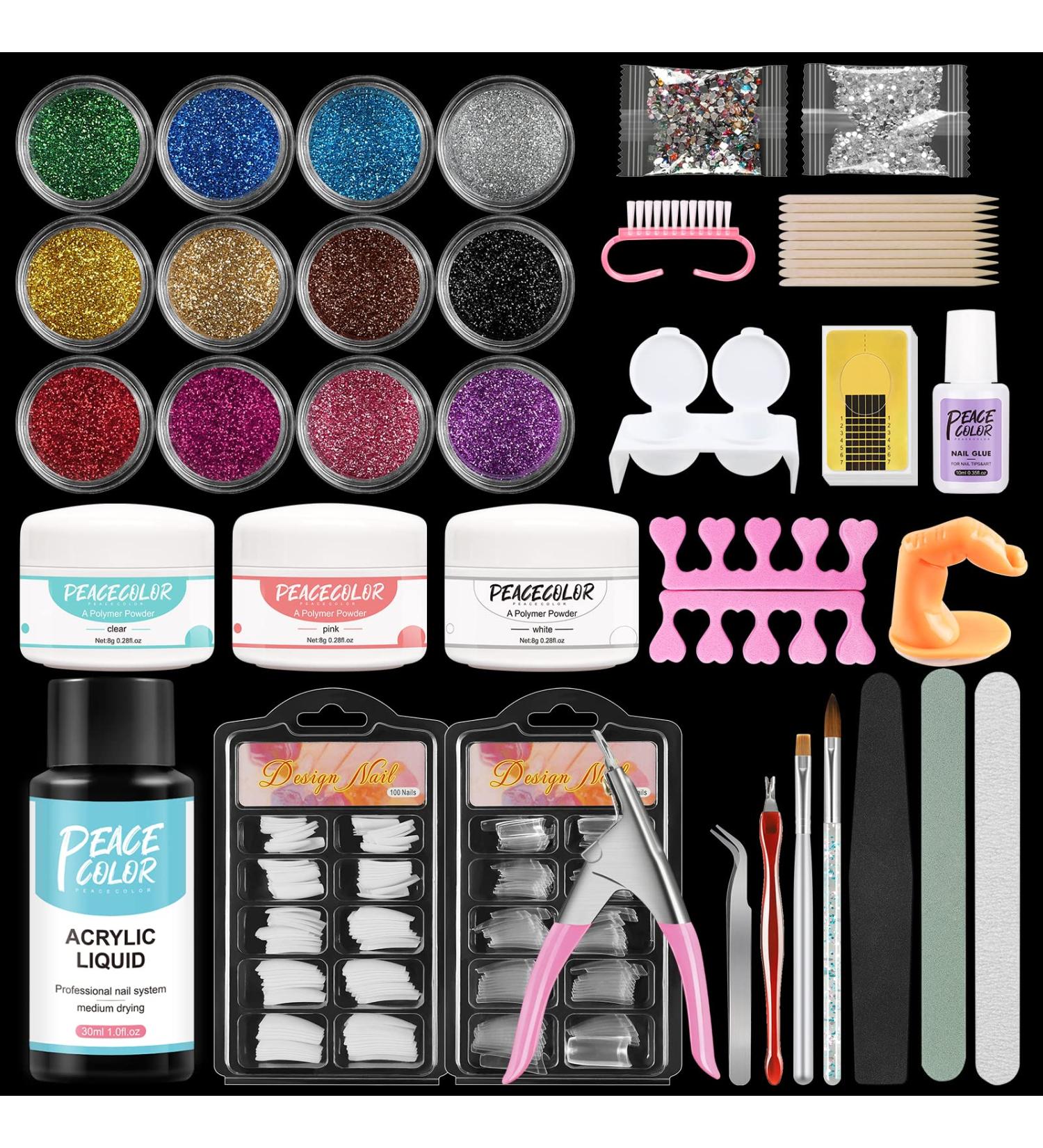PEACECOLOR Acrylic Nail Kit - Extension, Glitter Decoration, Clipper, False Nails & Art Tools Set - Buy Online on GoSupps.com