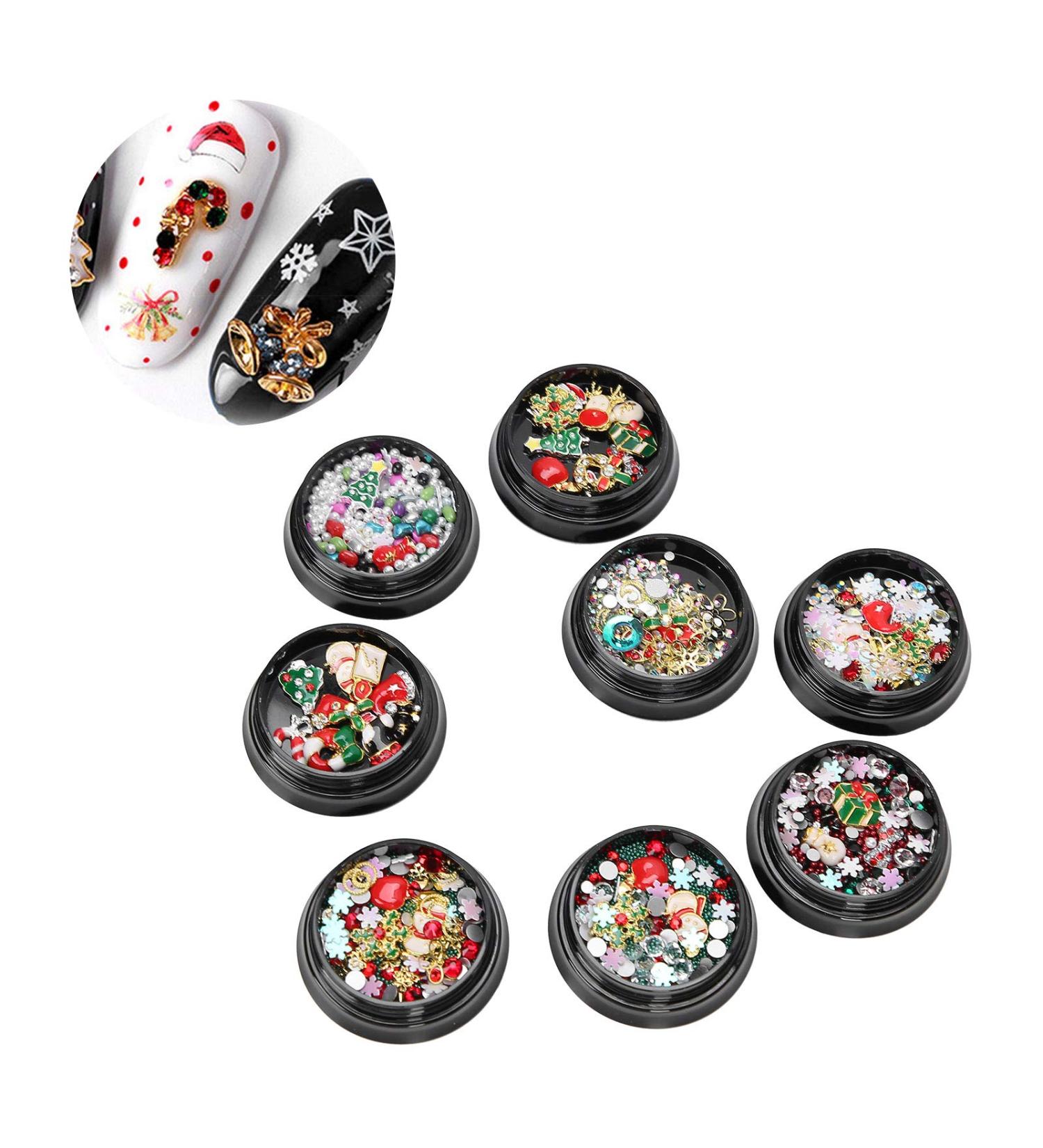 8 Boxes Christmas Nail Art Rhinestones mixed nail art Christmas nail accessories Metal Nail Studs for Christmas Nails Art Decoration Supplies - Buy Online on GoSupps.com