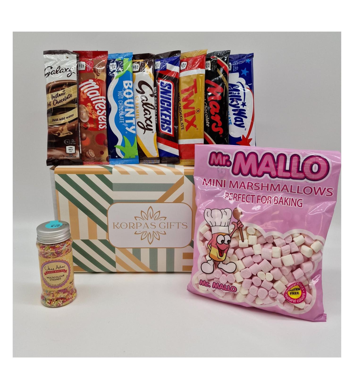 Hot Chocolate Selection Gift Hamper - Celebrations Hot Chocolate Sachets x8 with Rainbow Sprinkles and Marshmallows - Buy Online on GoSupps.com
