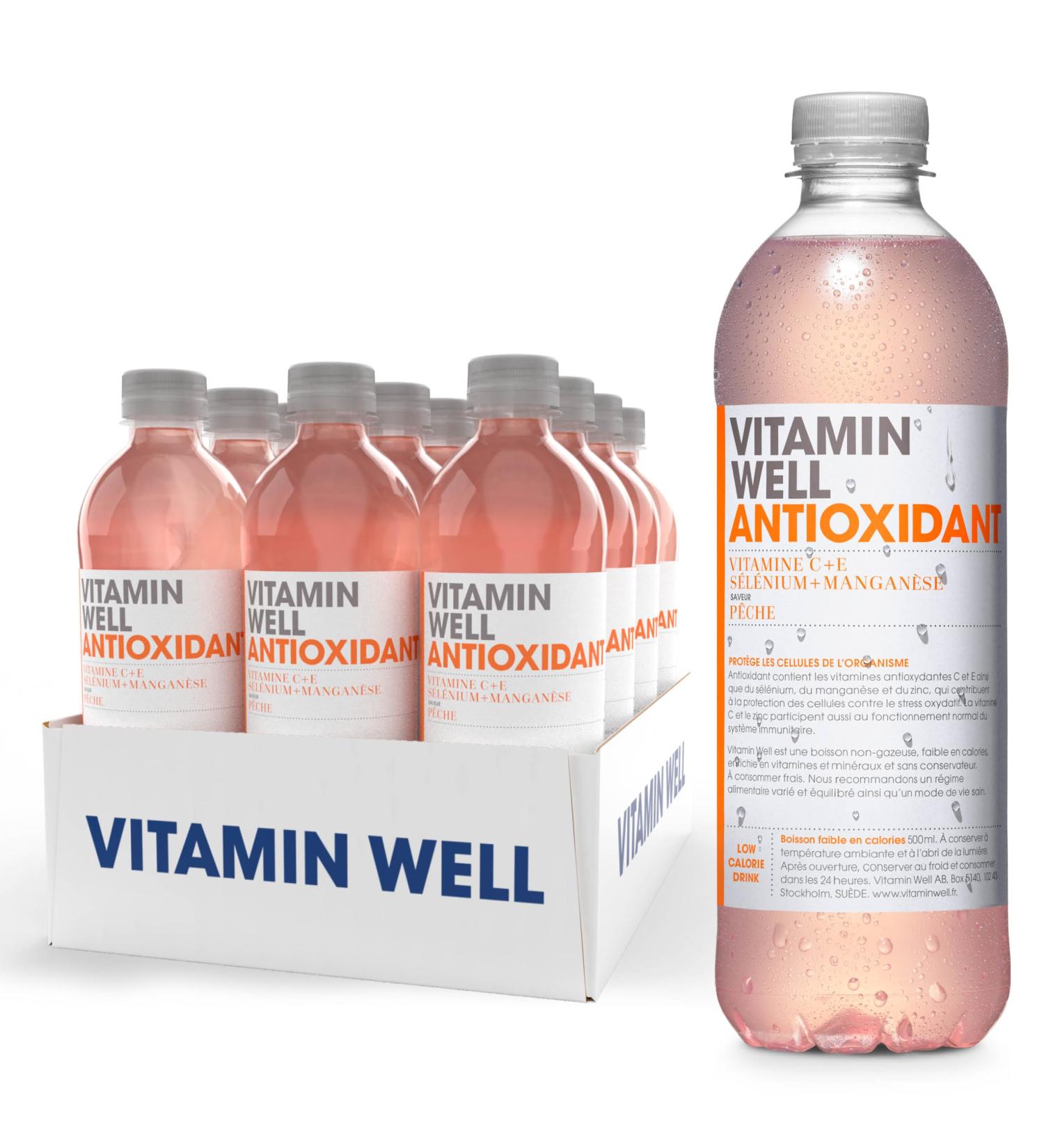  Vitamin Well Vitamin Well - Drinks enriched with vitamins and minerals peach taste 12x500ml (Antioxidant) - Buy Online on GoSupps.com