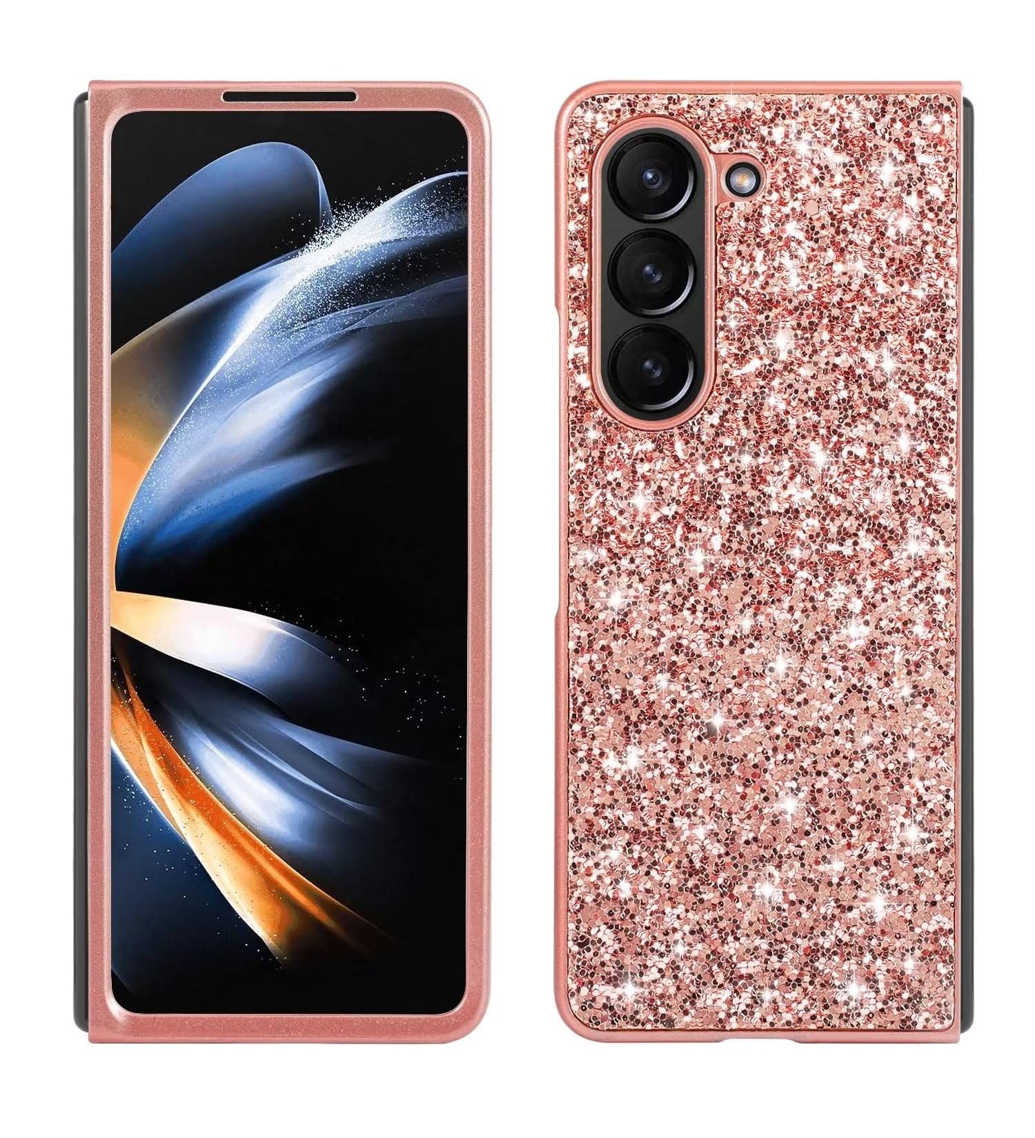 Tivenfezk Nadoli Rose Gold Glitter Case for Samsung Galaxy Z Fold 5 - Ultra-Thin Shockproof Glossy Bling Cover - Buy Online on GoSupps.com