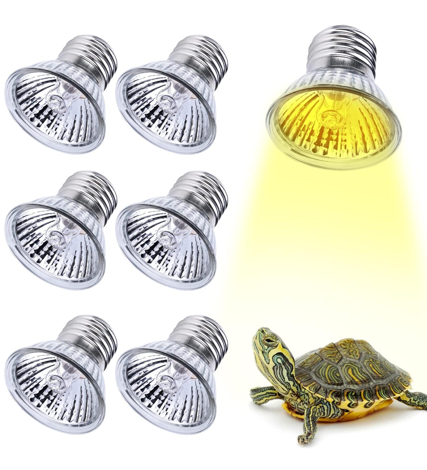 Turtle Heat Lamp - 6 Pack 50W UVB Dimmable Halogen Bulbs for Reptiles Lizards & Amphibians - E27 220-240V - Buy Online on GoSupps.com