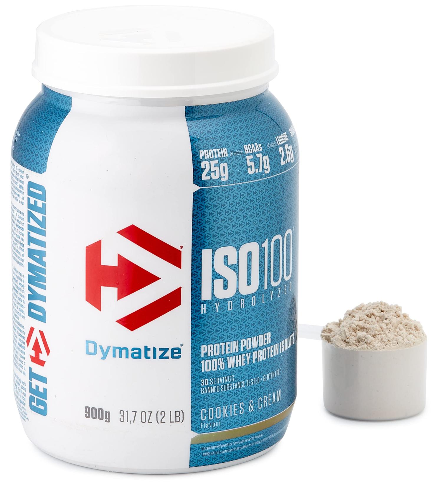 Dymatize ISO 100 Cookies & Cream 900g - Premium Whey Protein Hydrolysate & Isolate Powder for Muscle Growth & Recovery - International Shipping Available - Buy Online on GoSupps.com