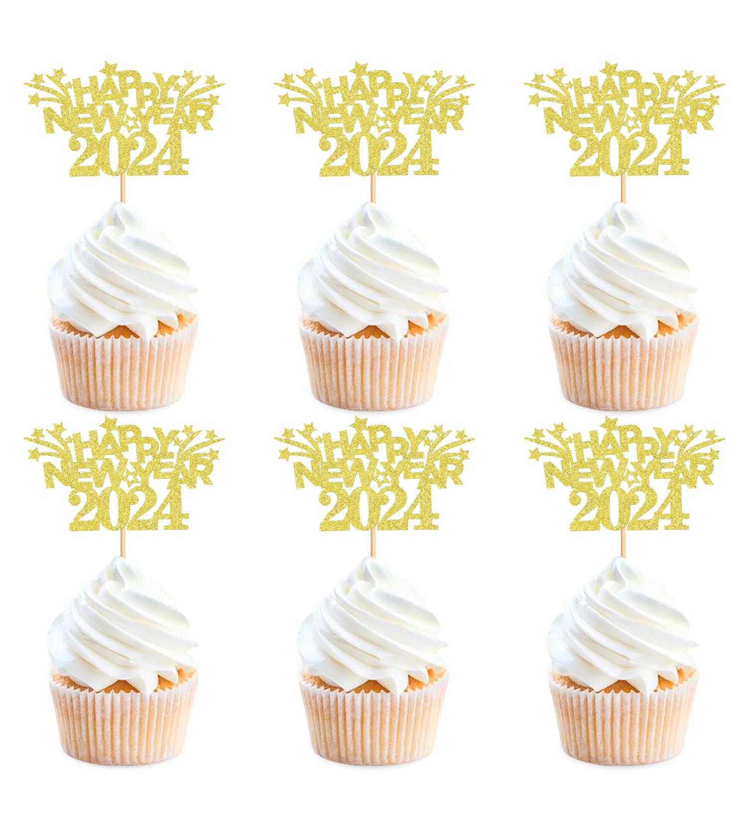 Ercadio 24 Pack Happy New Year 2024 Cupcake Toppers Gold Glitter Happy 2024 New Year Cupcake Picks Cheer to 2024 Cupcake Toppers Champagne Celebration Cake Picks for New Year Party Decor Supplies D-gold 2024 - Buy Online on GoSupps.com