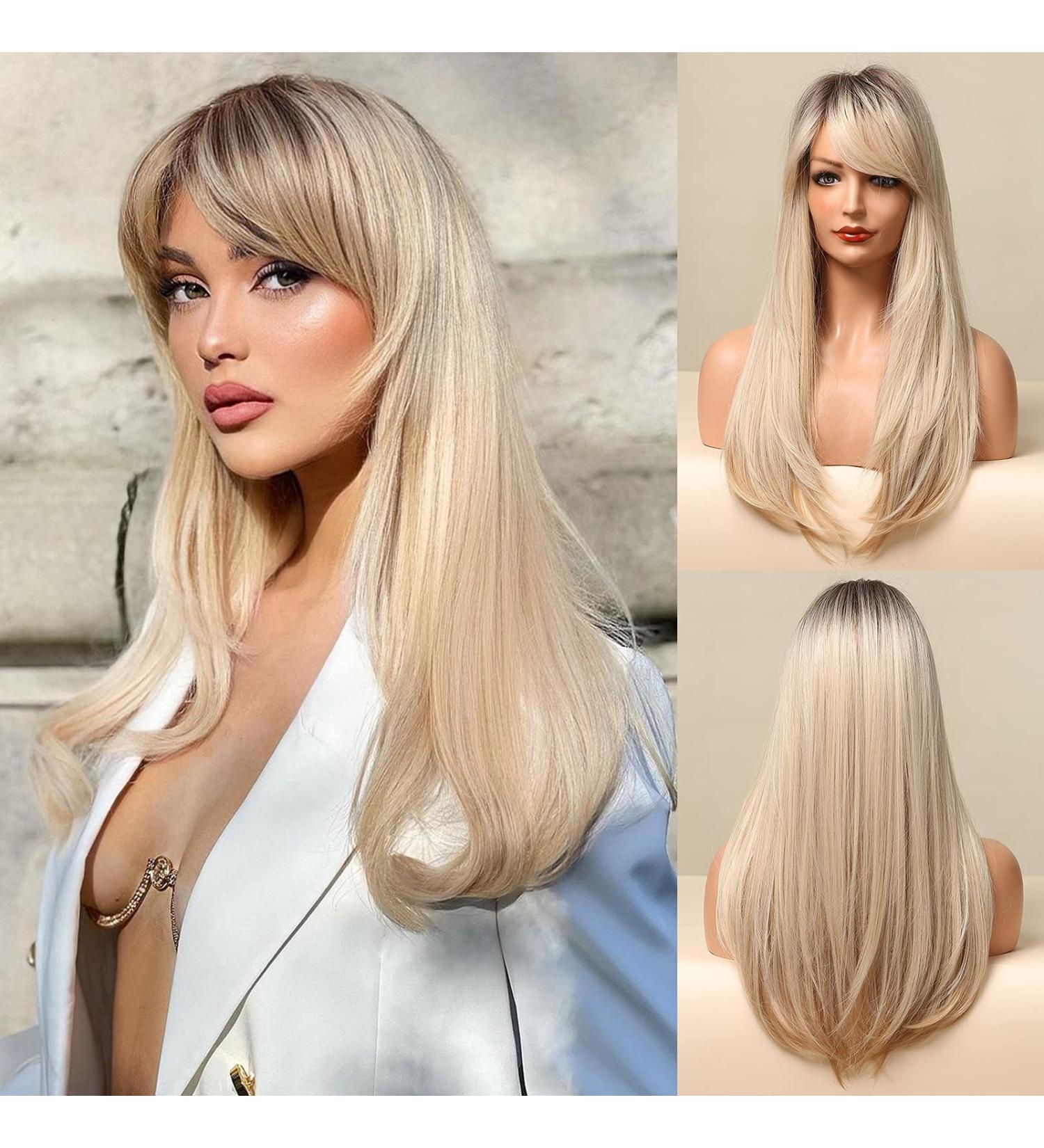 Shop Honybia Long Blonde Wig with Pony - Ombre Dark Root Wavy Synthetic Heat-Resistant Hair for Everyday Party & Cosplay - Buy Online on GoSupps.com