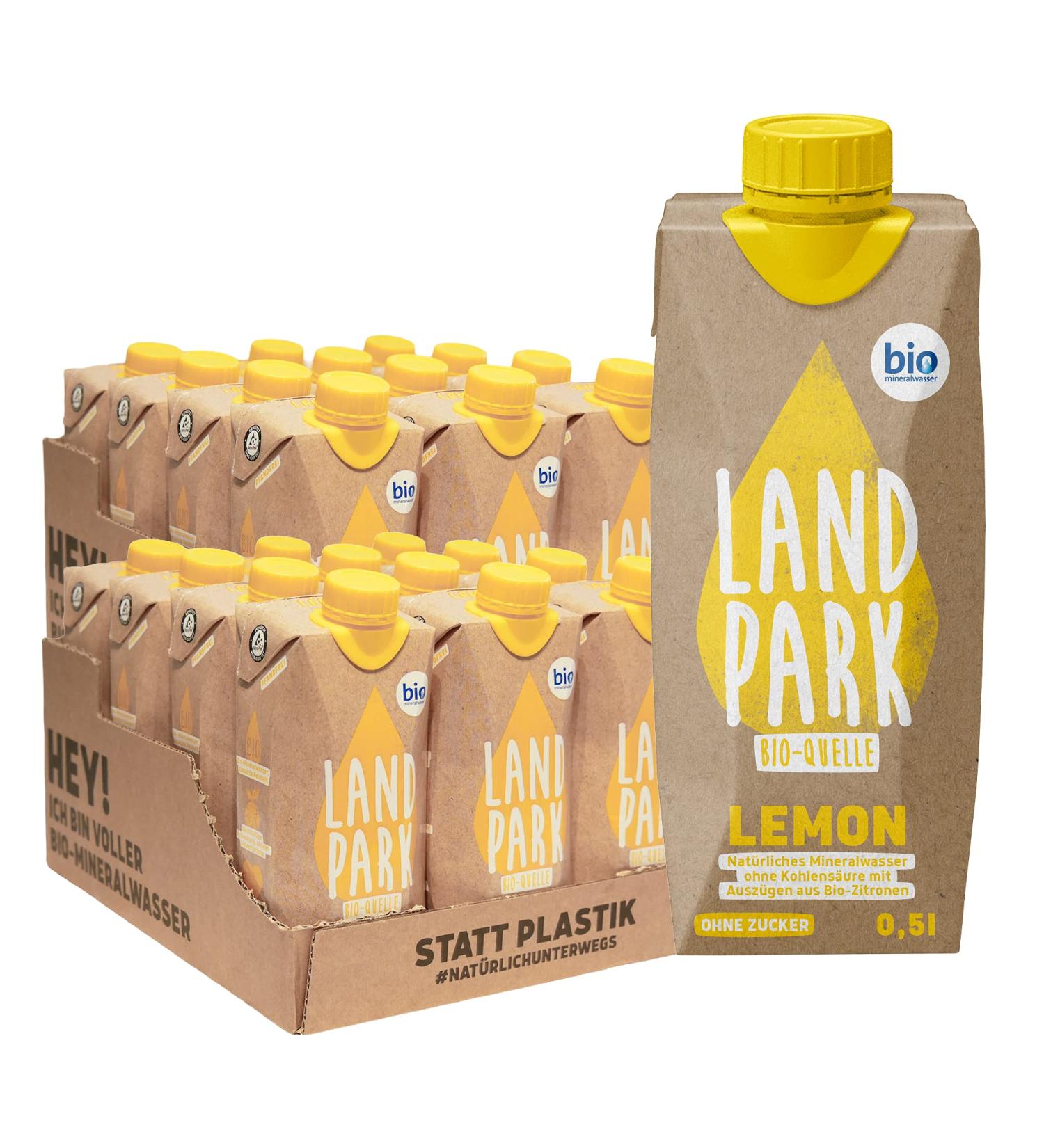 Buy Double Pack Landpark Bio-refresher Drink Lemon - 24x0.5L Tetra Pak | Natural Sugar-Free Mineral Water | Tasty Organic Lemon Water | International Shipping Available - Buy Online on GoSupps.com