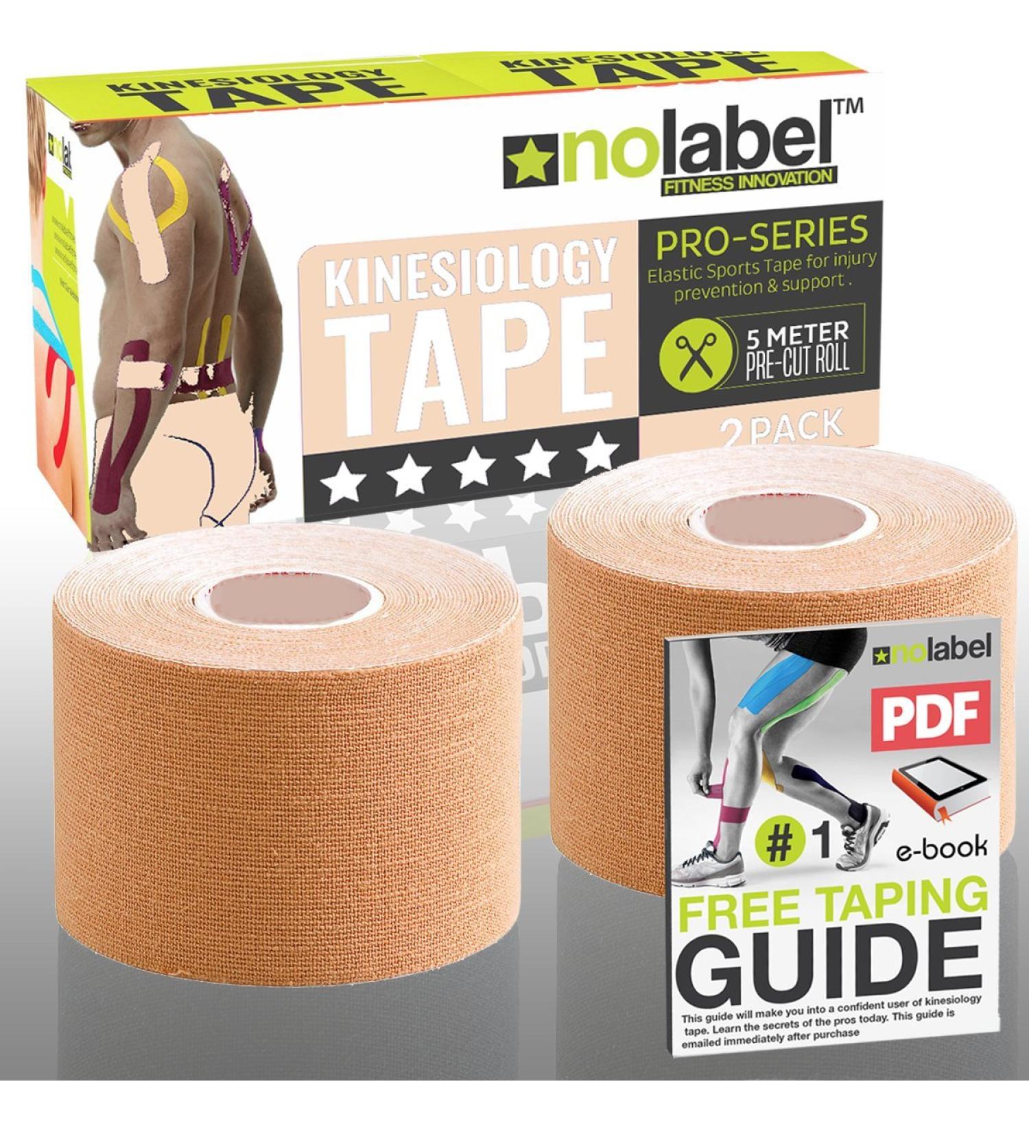 Beige Pre-Cut Kinesiology Tape - 5m Roll for Muscle Recovery - 2 Rolls with Free PDF Guide - Buy Online on GoSupps.com