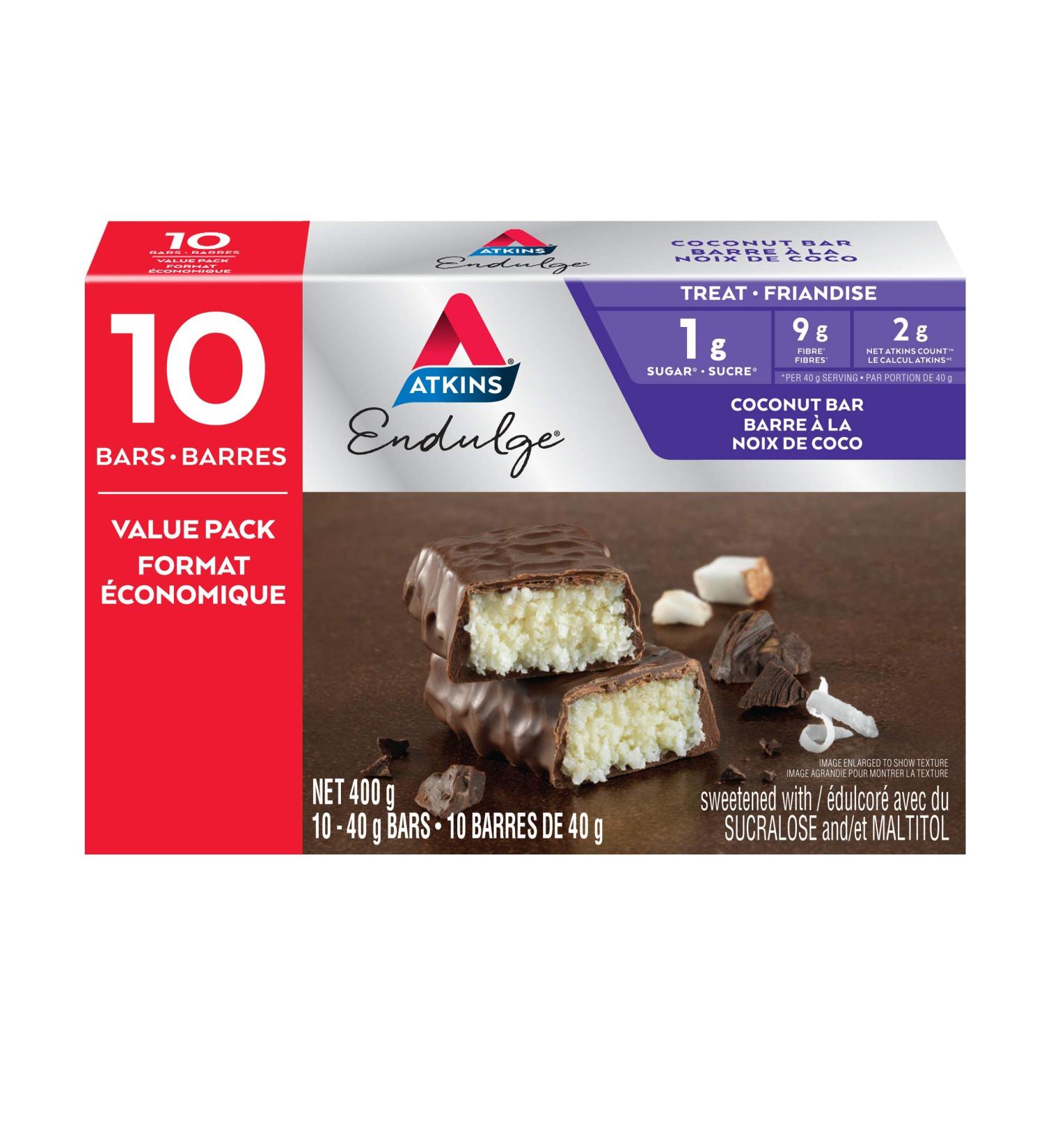Atkins Endulge Bars - Coconut Low Sugar Keto Friendly High Fibre 1g Sugar 2g Carbs 10ct Chocolaty Coconut Value Pack Endulge Bars - Buy Online on GoSupps.com