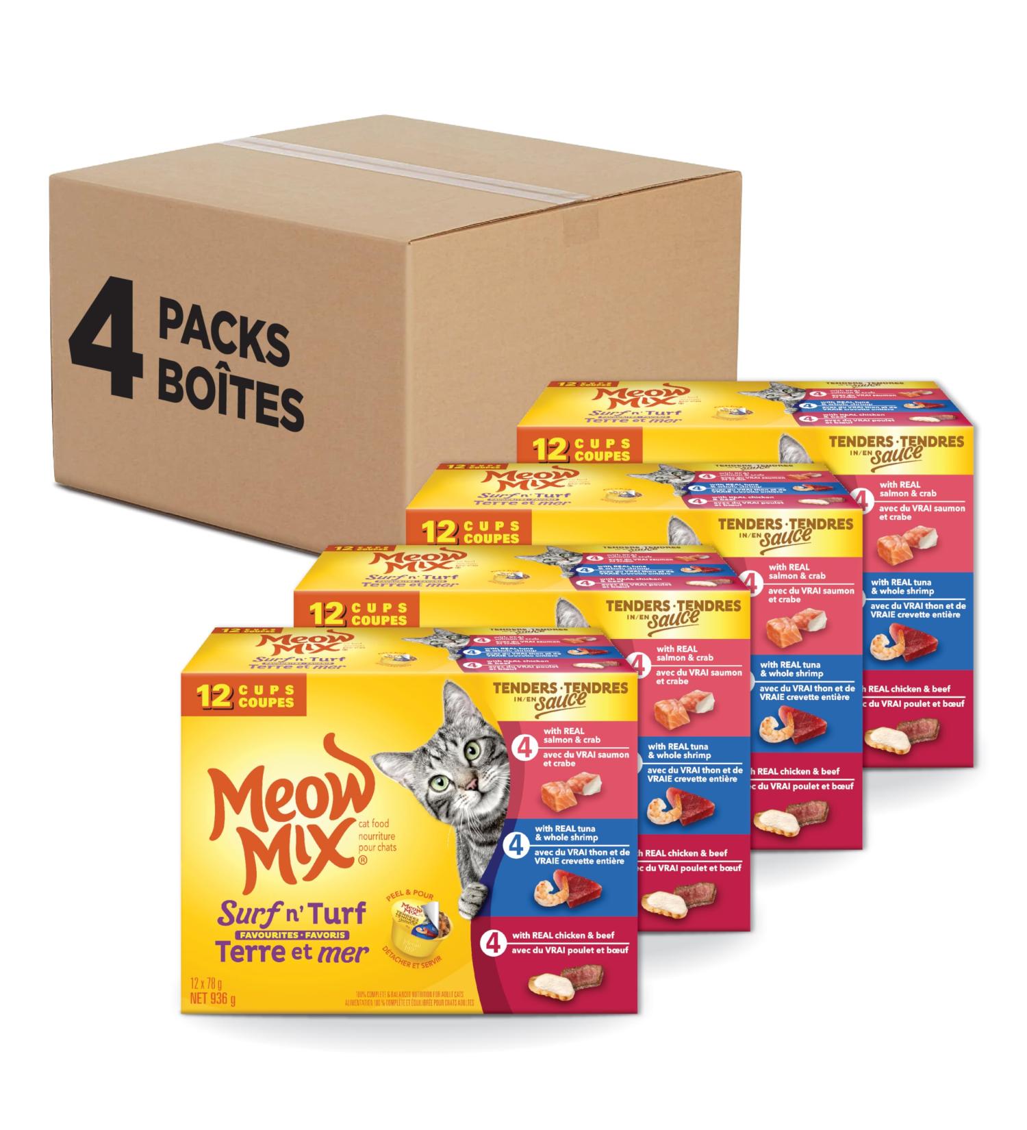 Meow Mix Wet Cat Food Tenders in Sauce Surf & Turf Favourites Variety Pack Pack of 48 Variety Pack 78 g (Pack of 48) - Buy Online on GoSupps.com