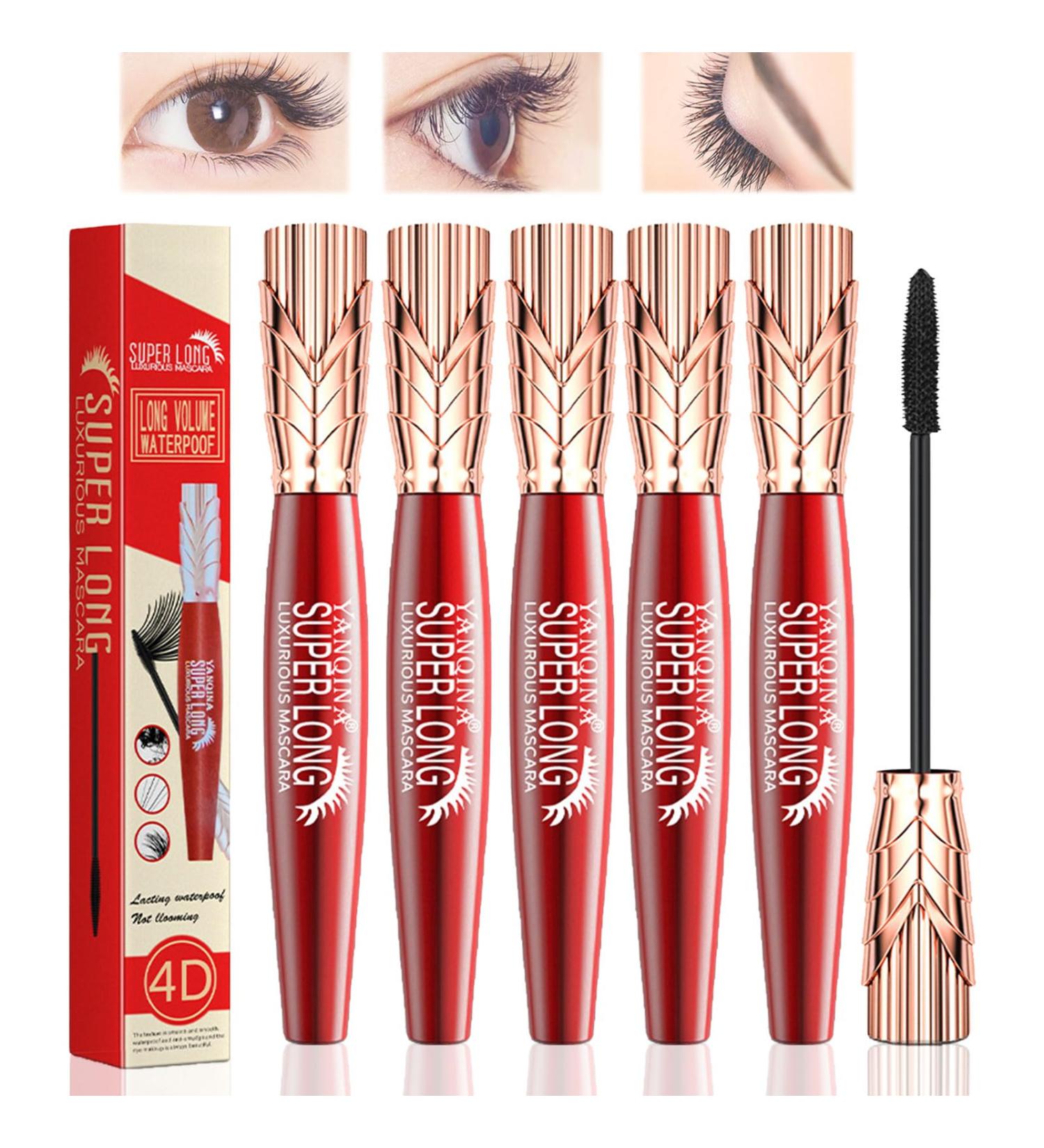 Yanquina Super Long Mascara 4D Waterproof and Sweat Proof Mascara Super Long Luxurious Mascara Stereo Lengthening Mascara (5pcs) - Buy Online on GoSupps.com