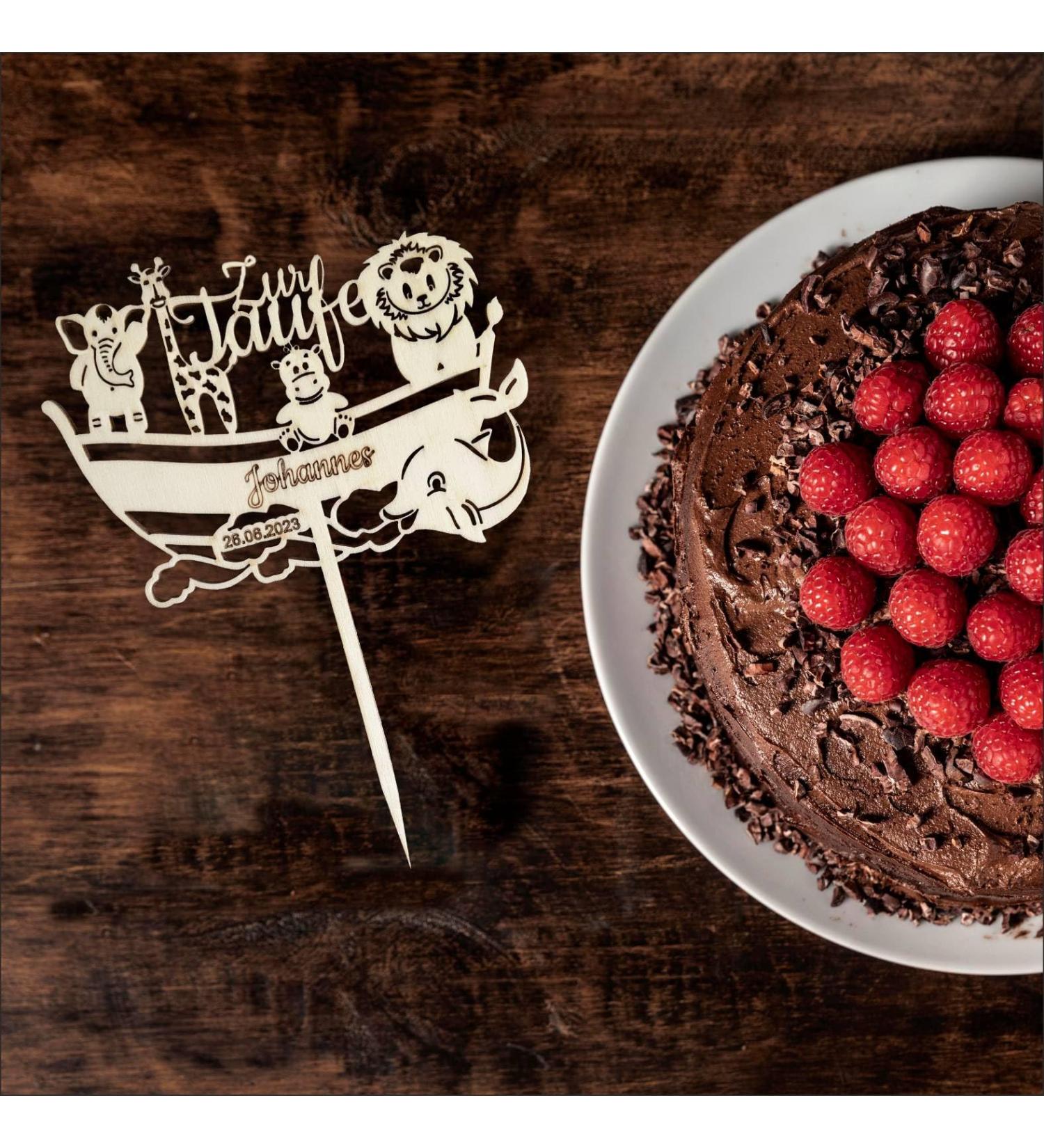 Personalized Noah's Ark Baptism Cake Topper - Custom Name & Date - Unique Cake Decoration for Baptism Celebrations - Buy Online on GoSupps.com