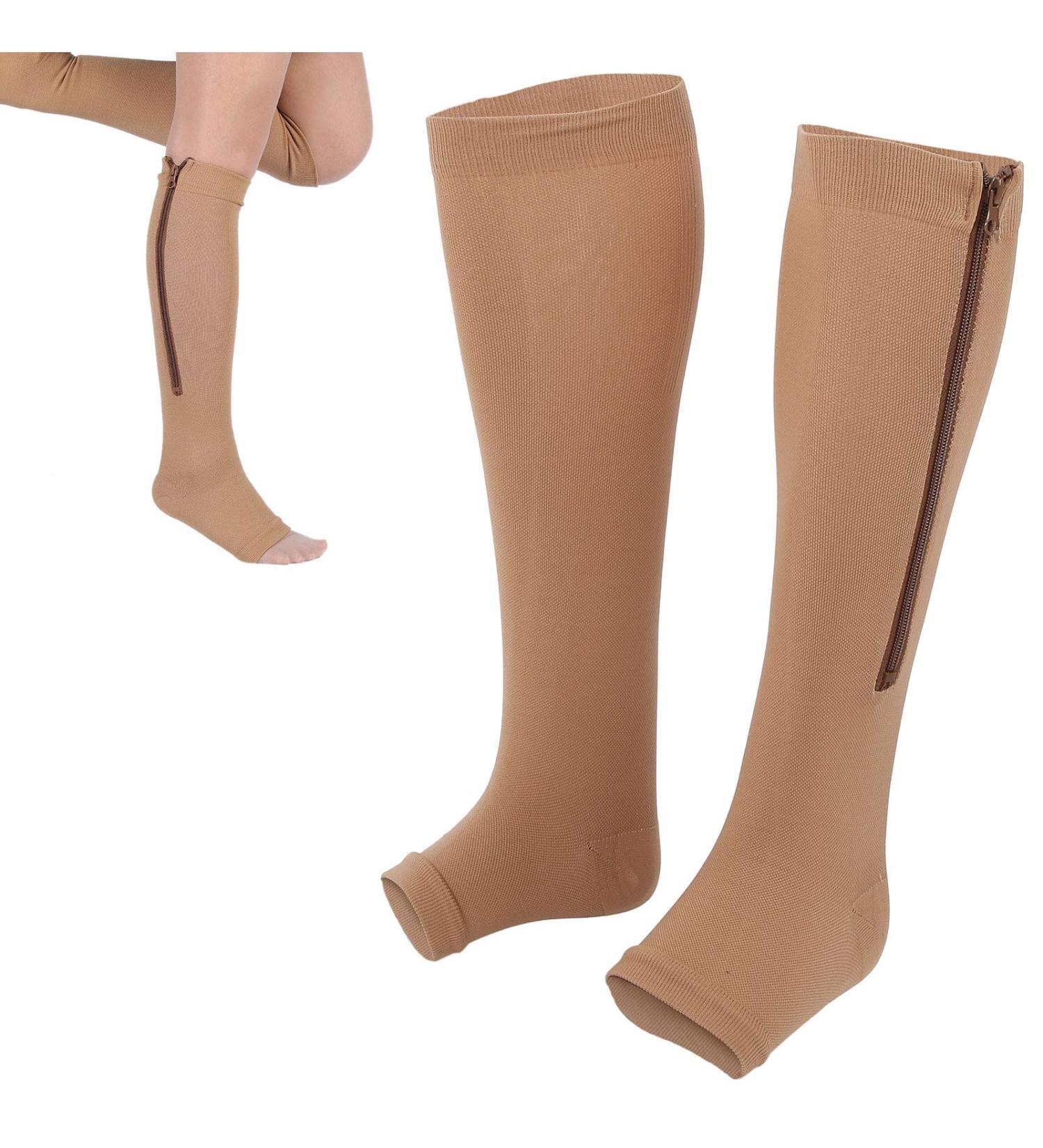 Buy Knee-High Compression Stockings with Zipper - Open Toe Edema Relief for Nurses & Pregnancy (L/XL) - Fast International Shipping - Buy Online on GoSupps.com
