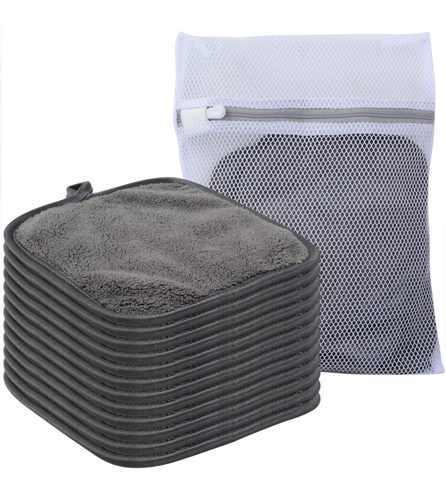 SINLAND Microfiber Makeup Remover Cloth 6x6 Inch 12 Pack - Soft Facial Cleansing Cloth for Gentle Makeup Removal - Absorbent Washcloth for Face - Dark Grey - Buy Online on GoSupps.com