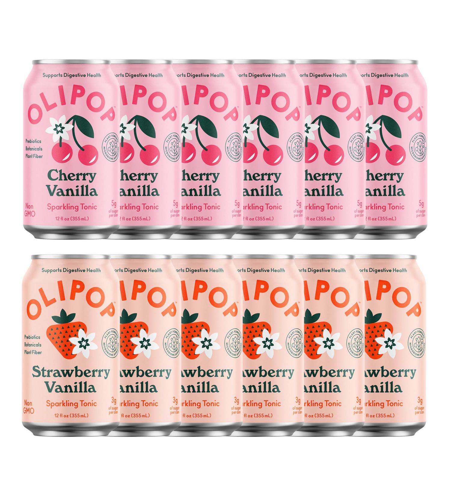 OLIPOP Pink Pops Variety Pack - Prebiotic Healthy Soda with Plant Fiber for Digestive Health (12 oz 12-Pack) - Buy Online on GoSupps.com