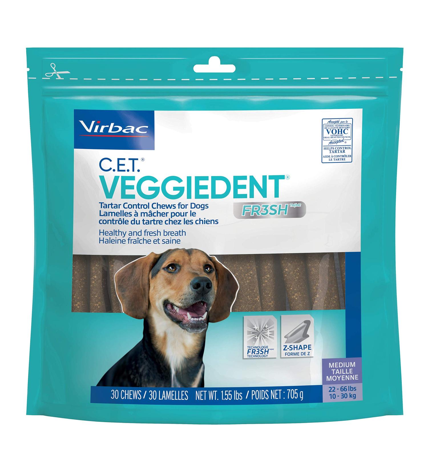 Virbac CET VEGGIEDENT FR3SH Tartar Control Chews for Medium Dogs - Pack of 30 - Buy Online on GoSupps.com