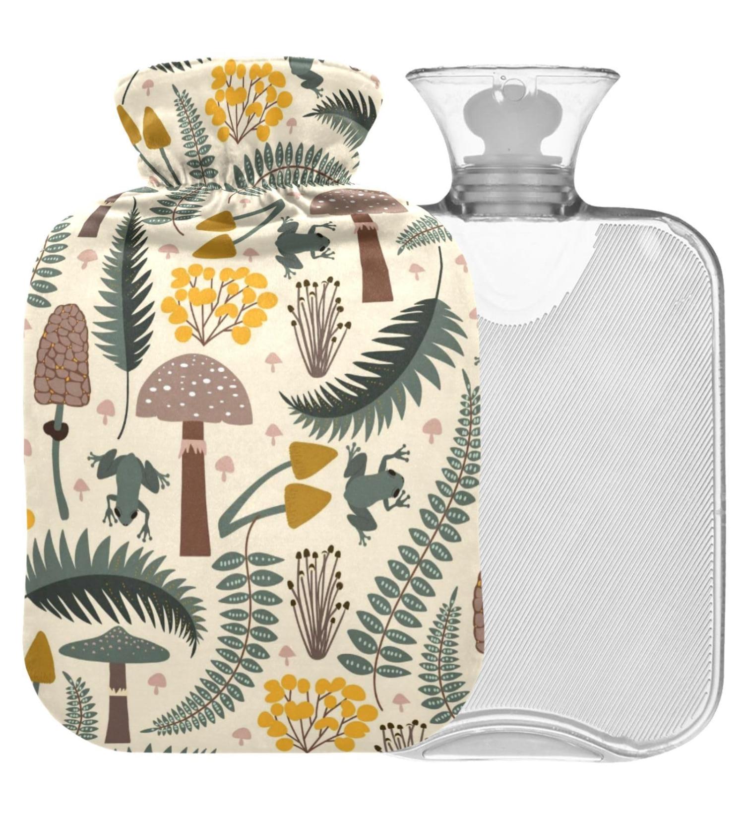 Naanle Tropical Leaves Mushrooms 2L Heat Bottle - Large Gambrel Bag for Hot & Cold Therapy | Pain Relief Bed & Feet Warmer - Buy Online on GoSupps.com