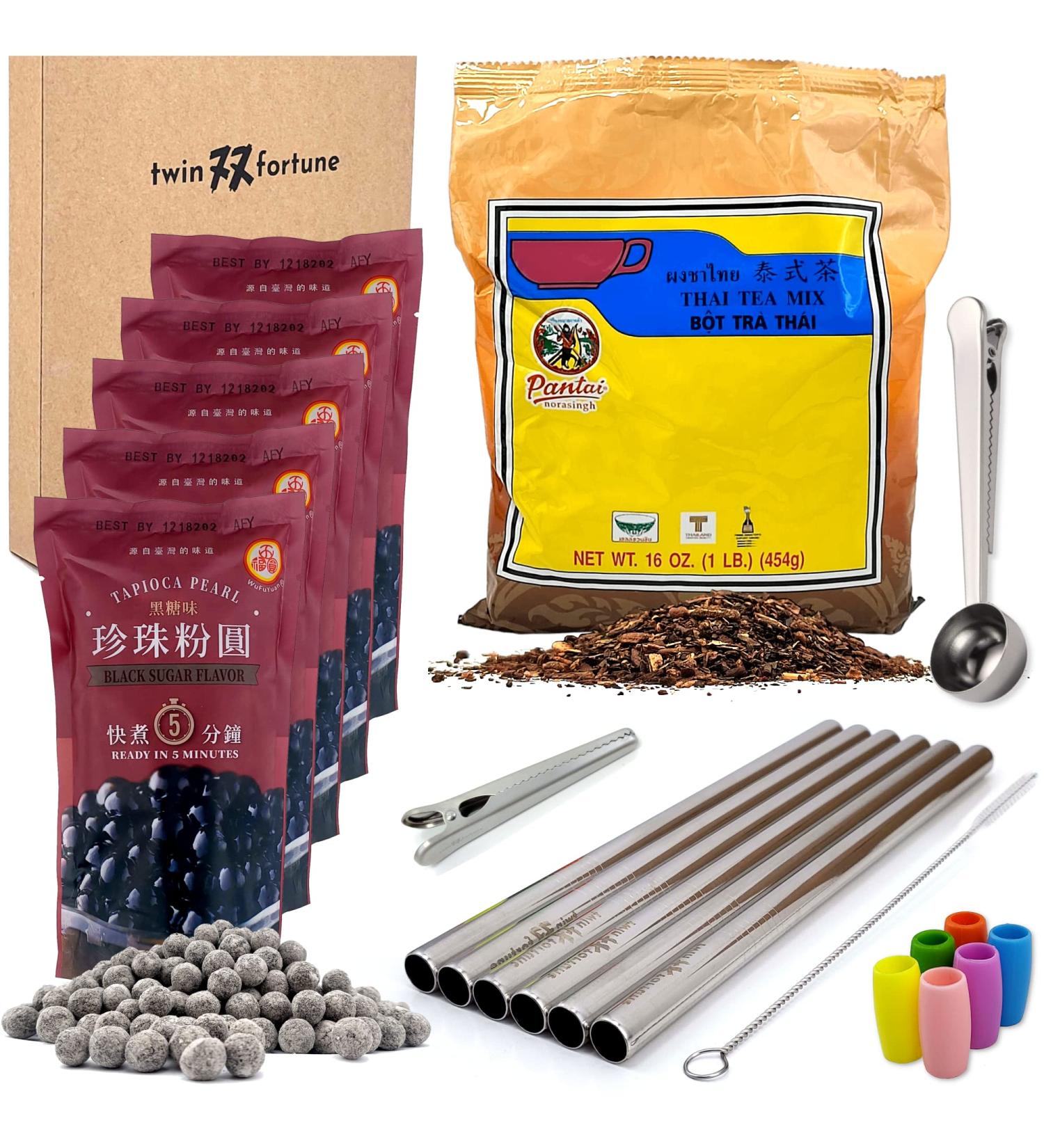 Thai Tea Boba Kit TF21 with Traditional Pantai Loose Leaf Tea, WuFuYuan Bubble Tea Tapioca Pearls, Stainless Steel Boba Straws & Accessories - Makes 30+ Drinks - Buy Online on GoSupps.com