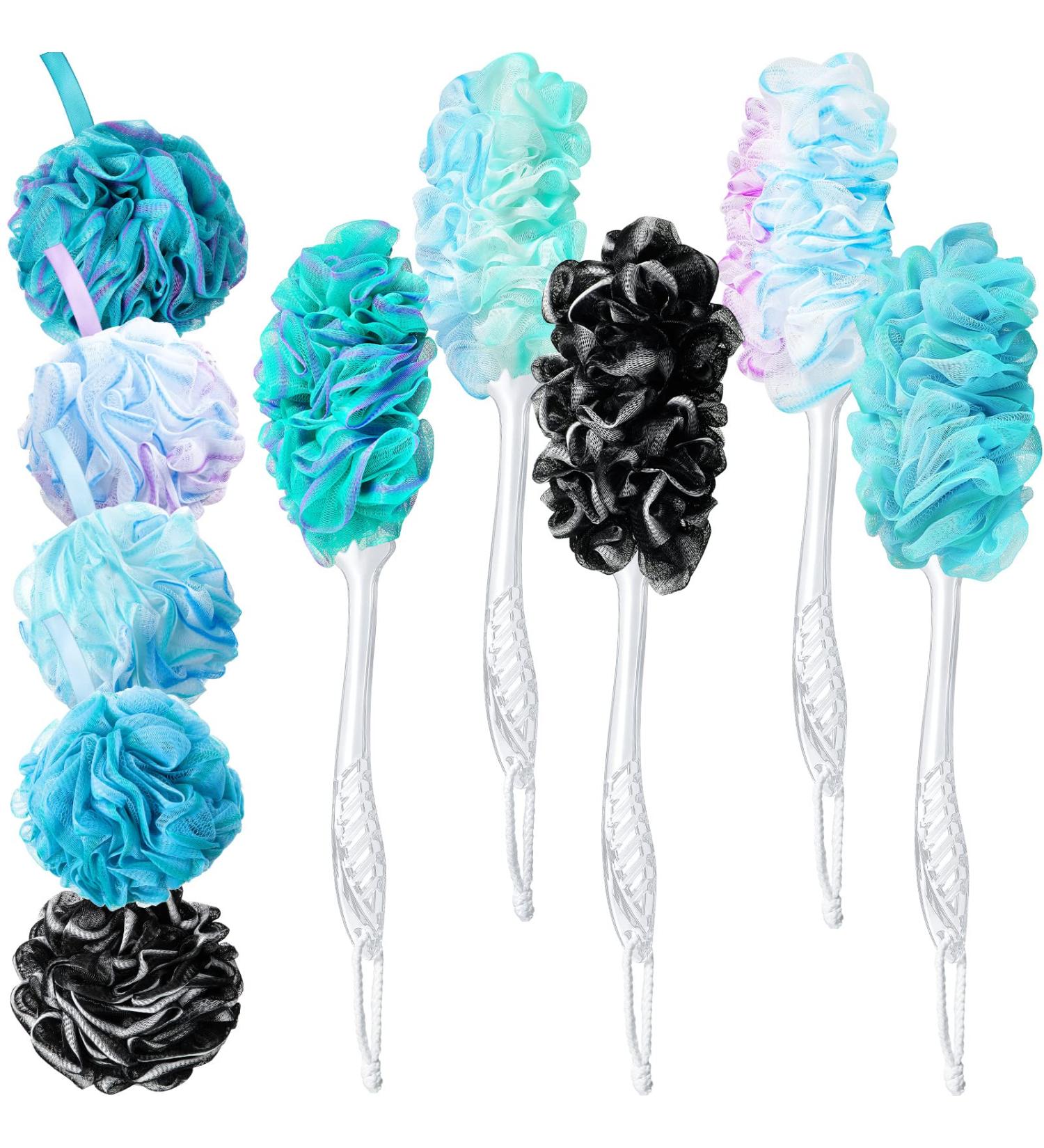 10-Piece Loofah Back Scrubber Set with Long Handle Brush - Exfoliating Shower Poufs for Men and Women - Buy Online on GoSupps.com