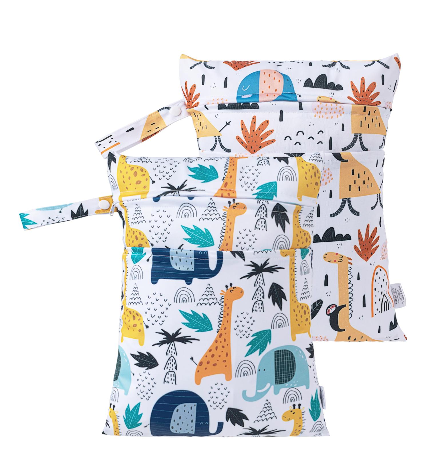 HBSelect 2PC Waterproof Diaper Bag - Reusable Zippered Wet Wiper Organizer for Babies & Toddlers with Animal Sketches - Buy Online on GoSupps.com