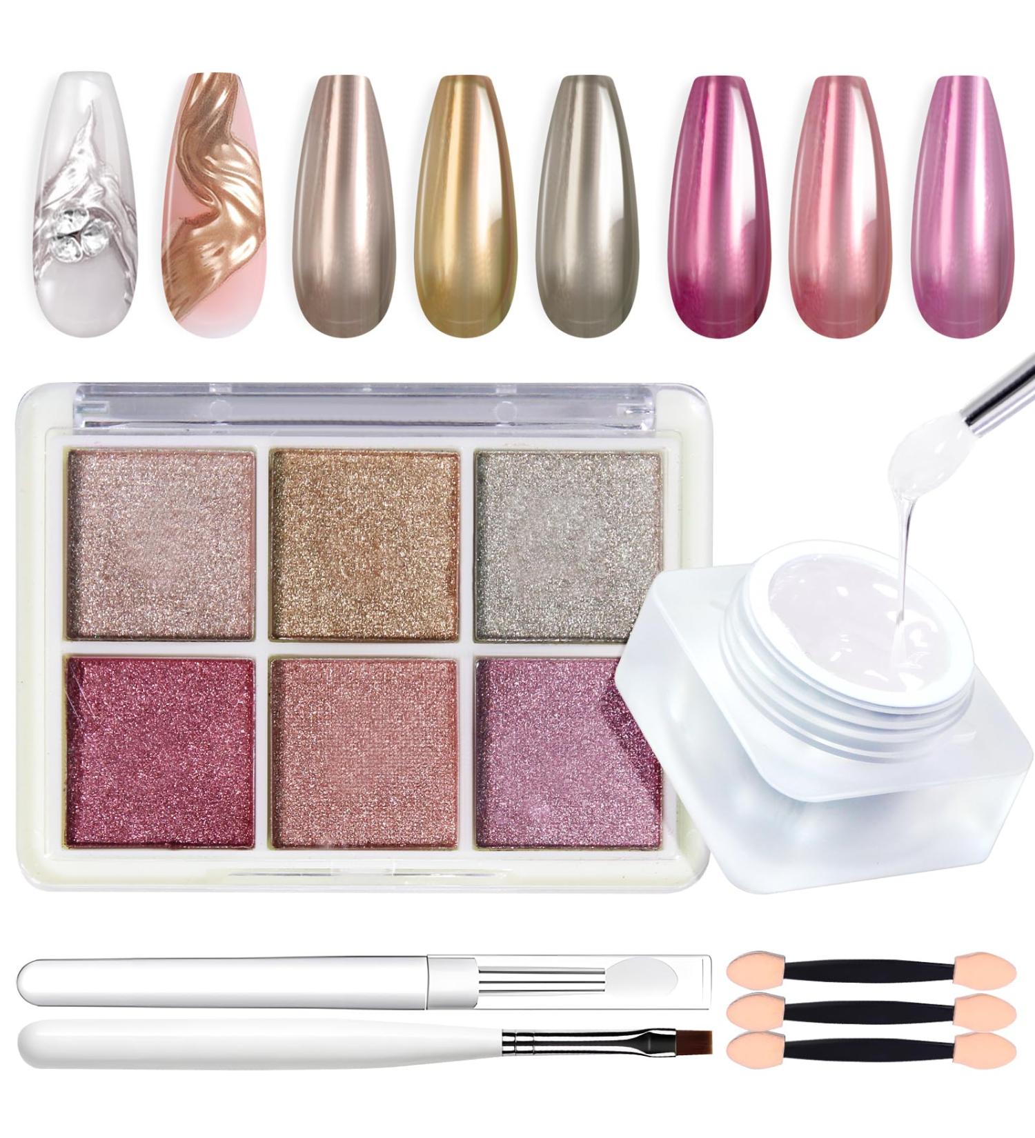 U-Shinein Chrome Nail Powder Set 6 Color Chrome Glitter Powder Metallic Chrome Powder Kit Semi Solid Modeling Gel with Nail Brush Silicone Nail Brush for Nail Art Nail Design 02 - Buy Online on GoSupps.com