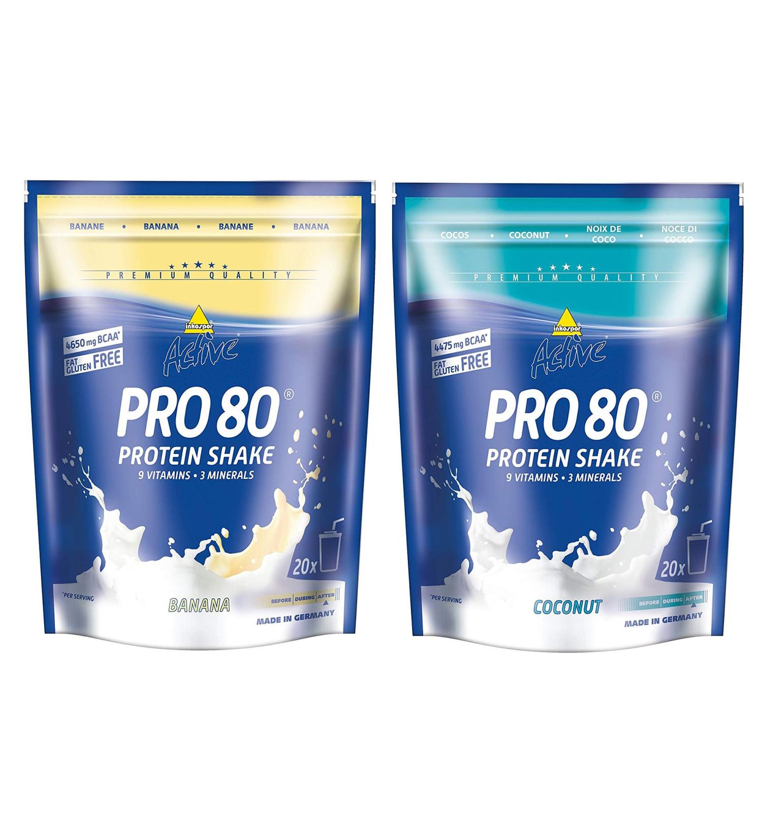 Inko Active Pro 80 Protein Shake 2 Bags (2 x 500g 1kg) Banana & Coconut